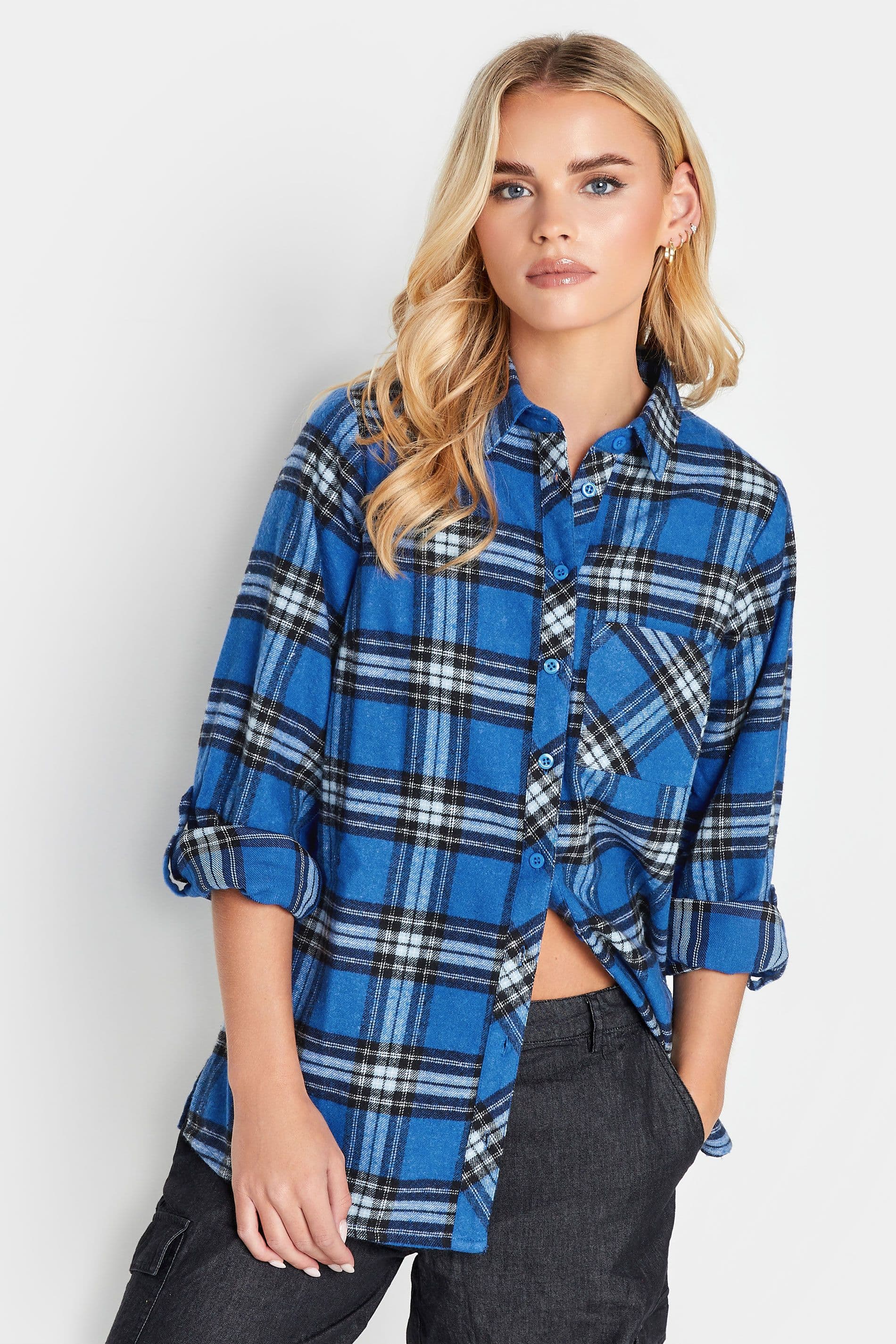 Petite Check Print Brushed Boyfriend Shirt