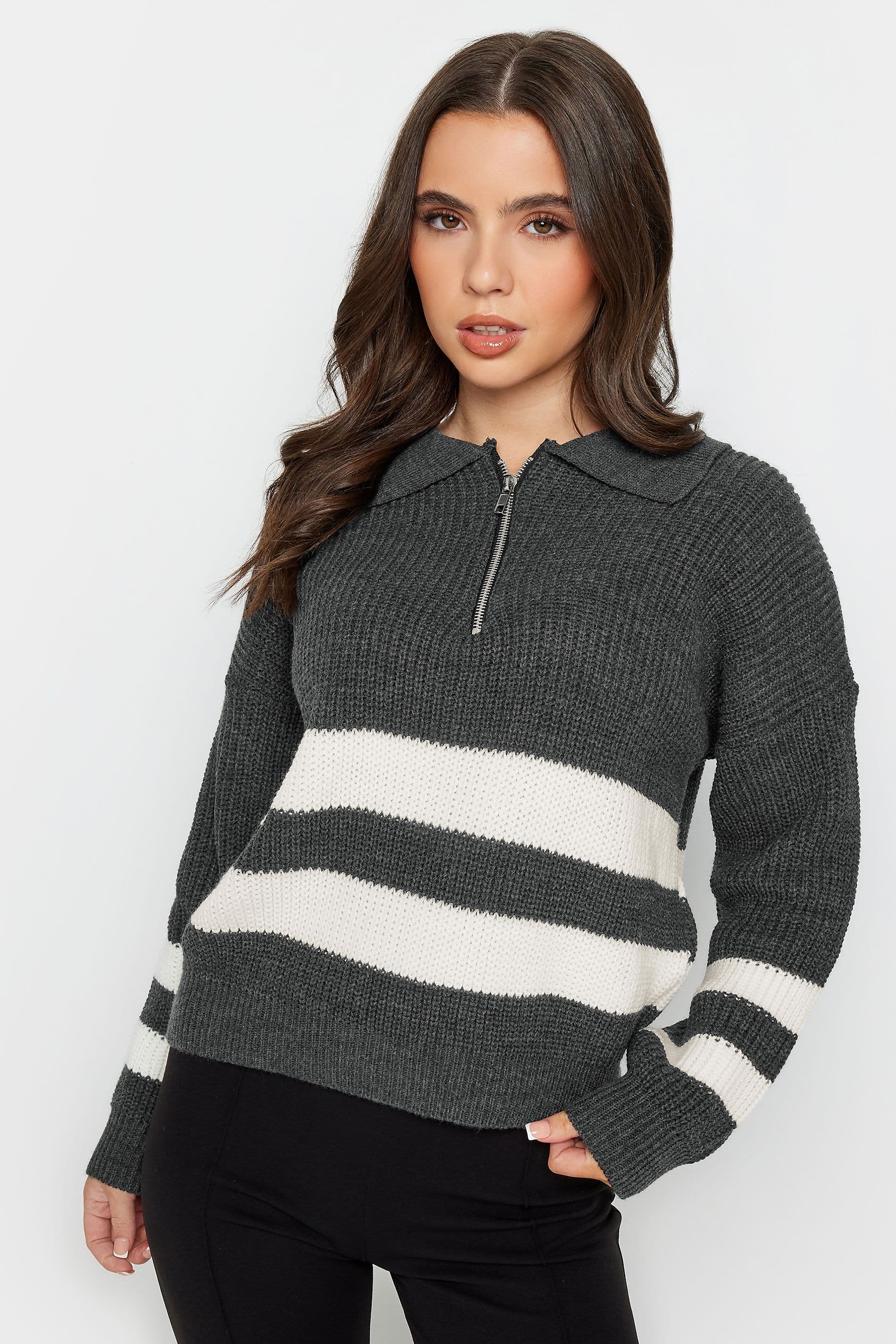 Petite Zip Collar Knit Jumper
