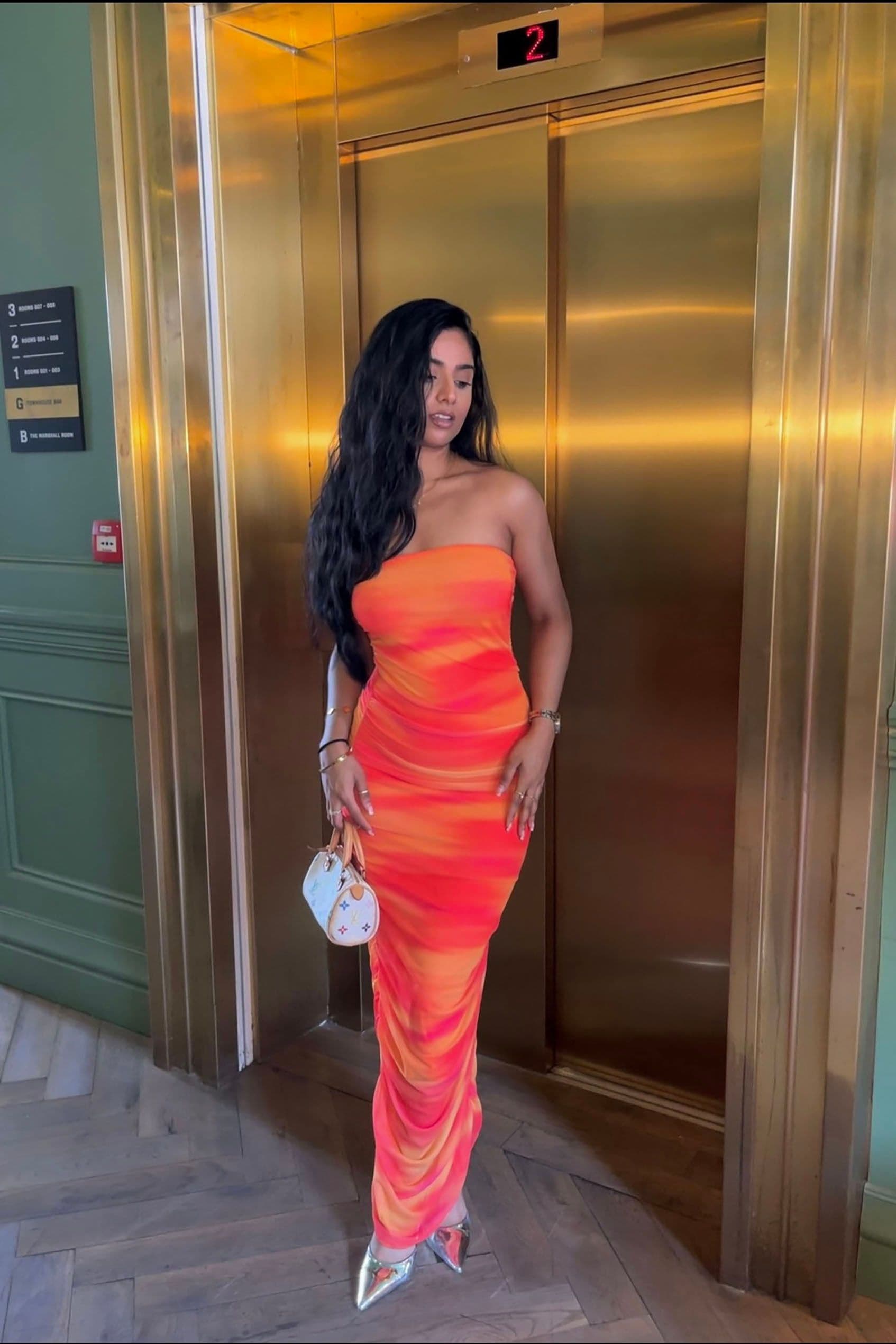Petite Mesh Bardot Maxi Dress