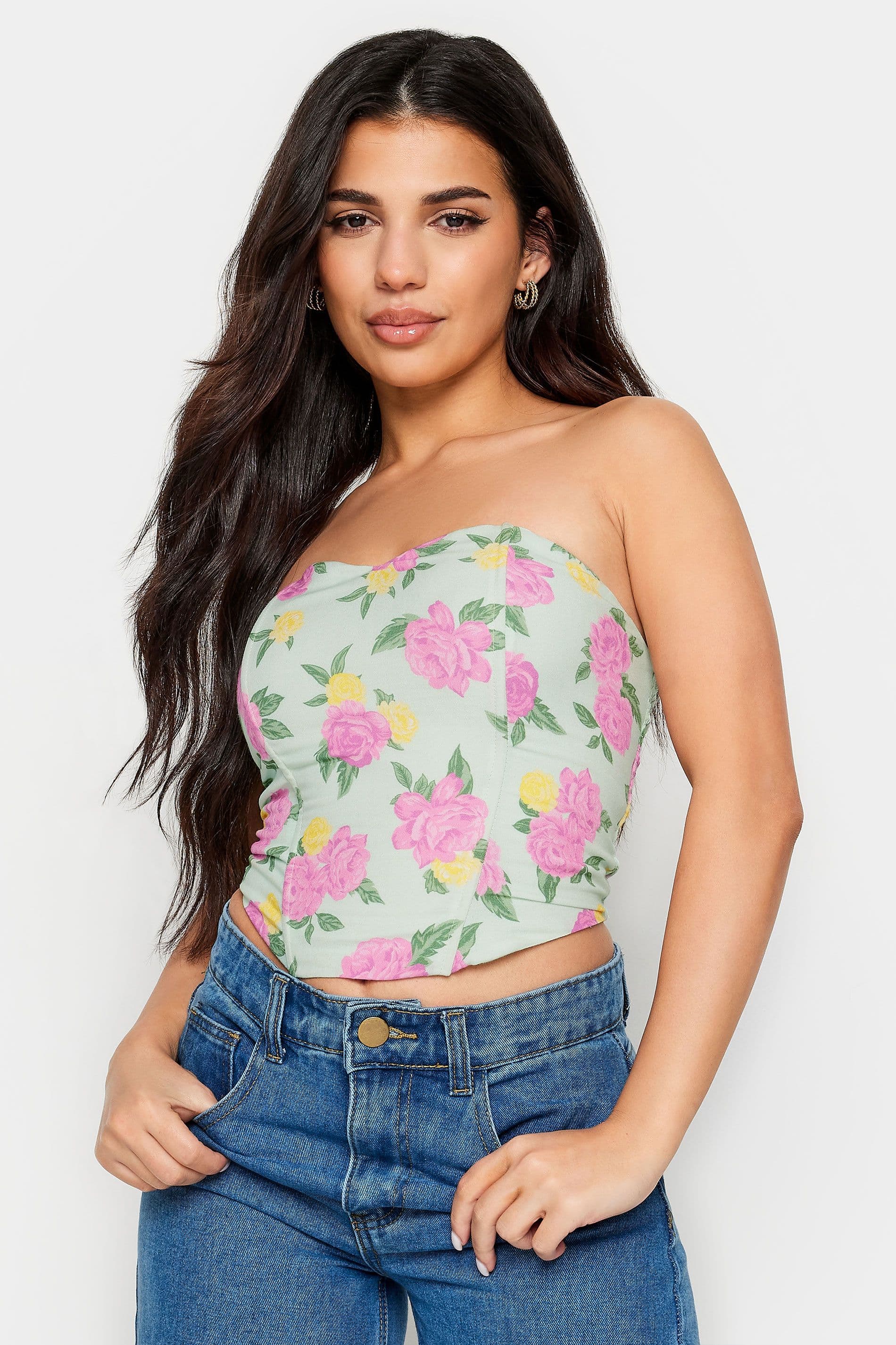 Petite Floral Print Bandeau Corset Top