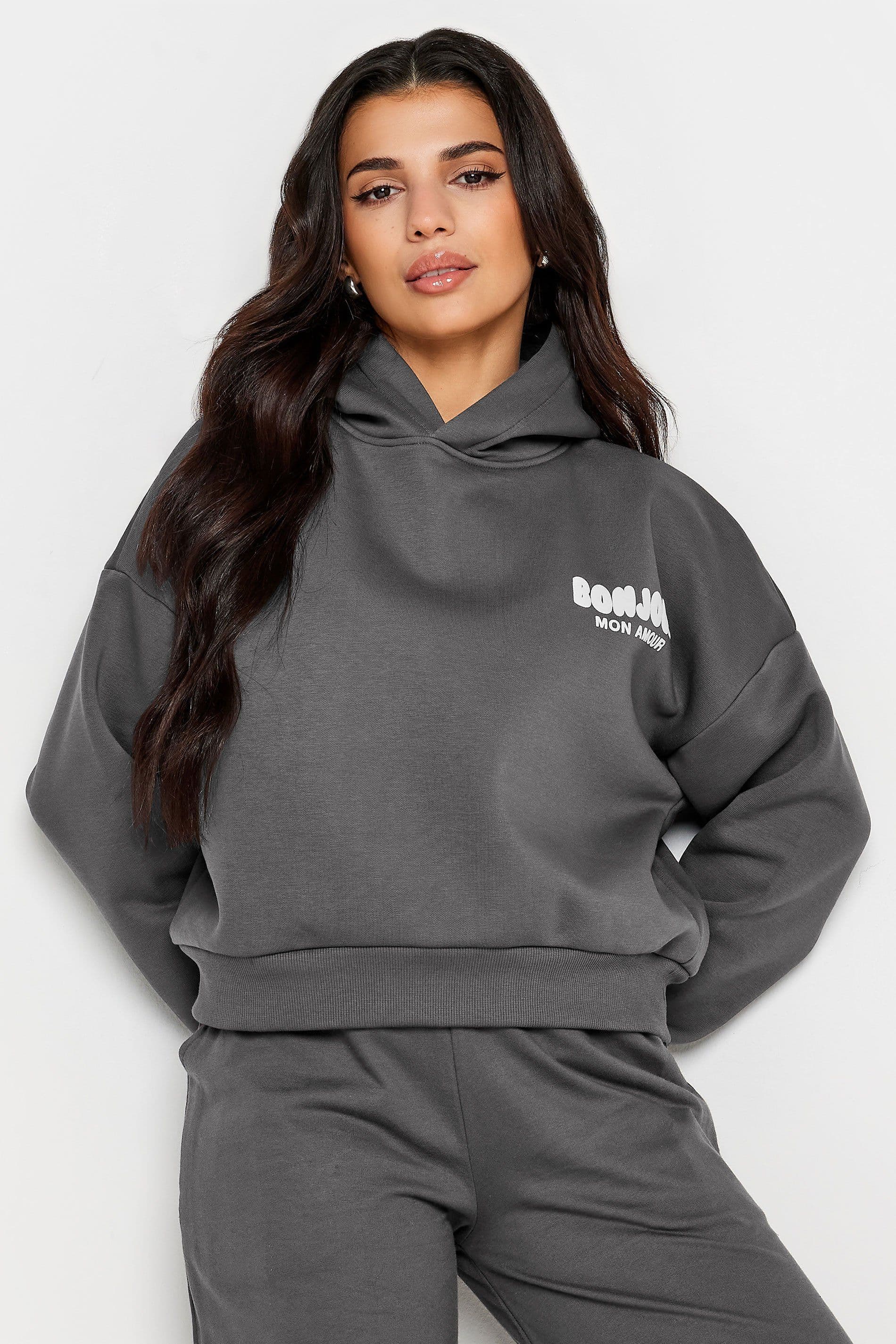Petite Slogan Cropped Hoodie