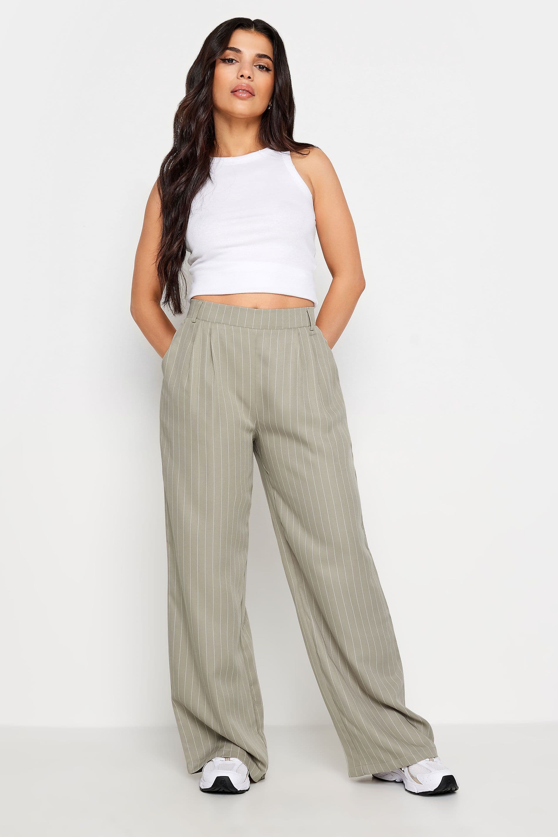 Petite Pinstripe Wide Leg Trousers