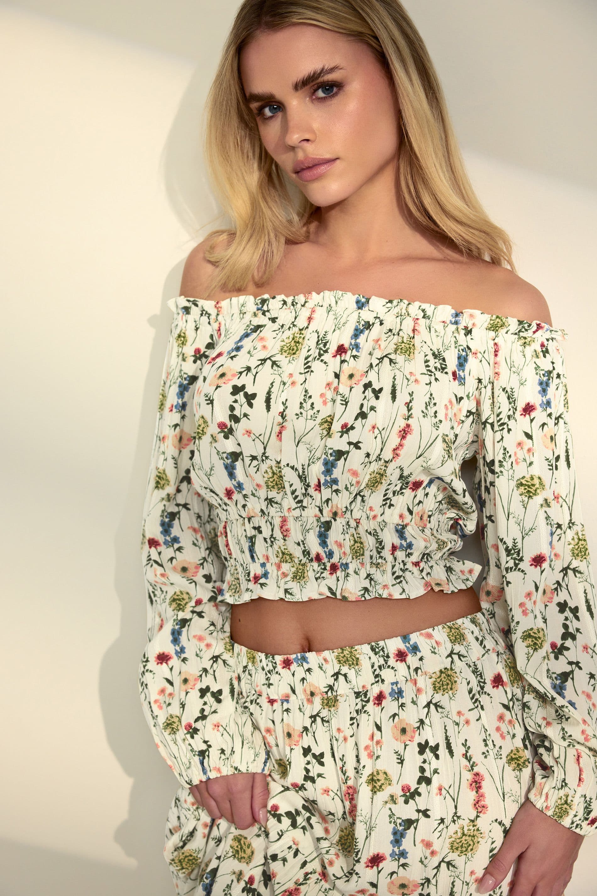 Petite Floral Printed Bardot Top