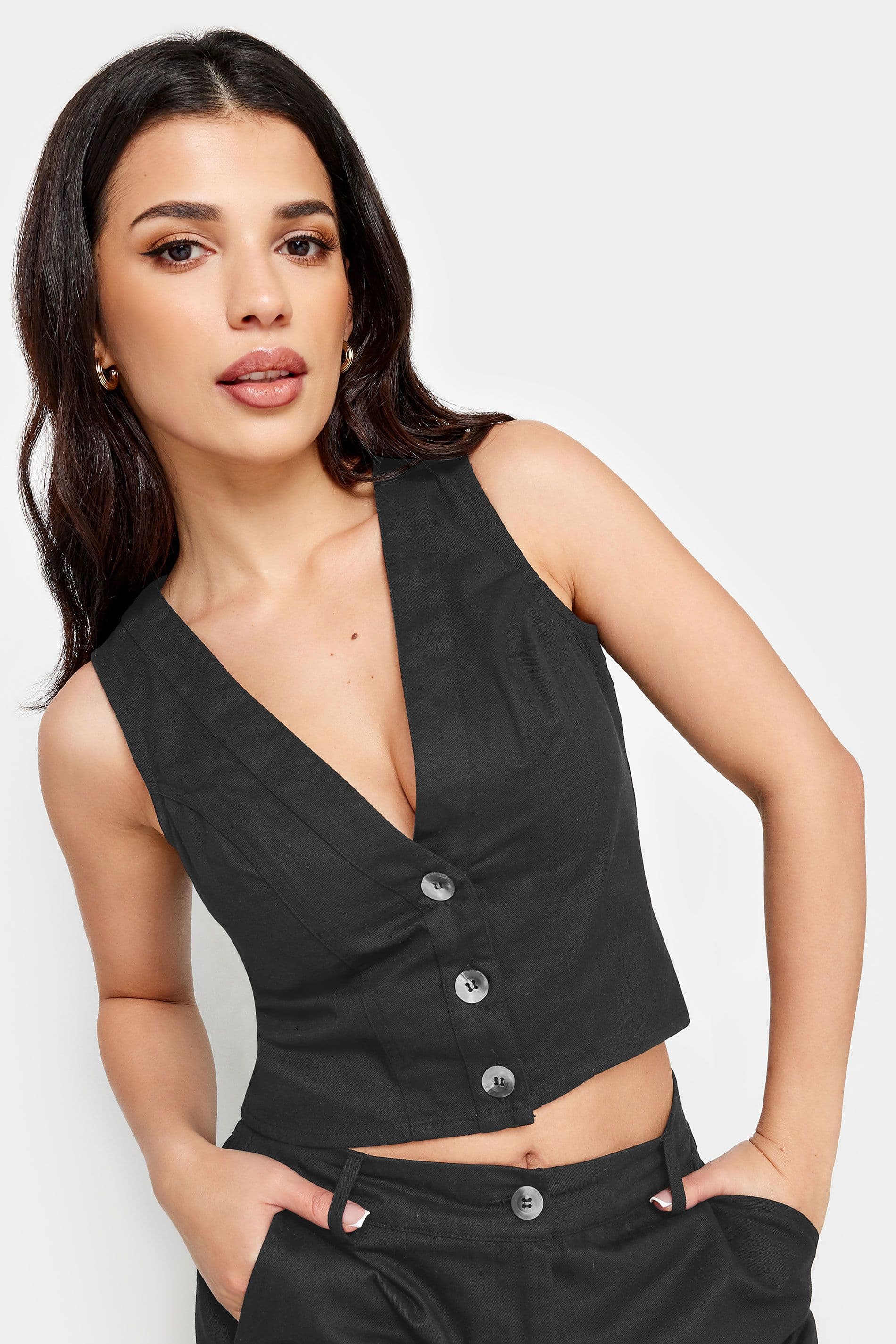 PixieGirl Women's Petite Twill Waistcoat in Black | Size: 16