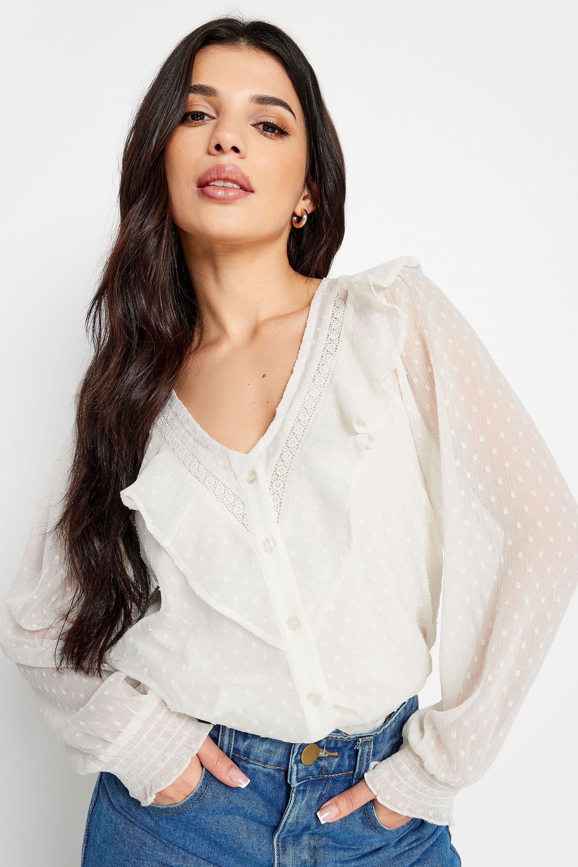 Petite Dobby Crochet Blouse