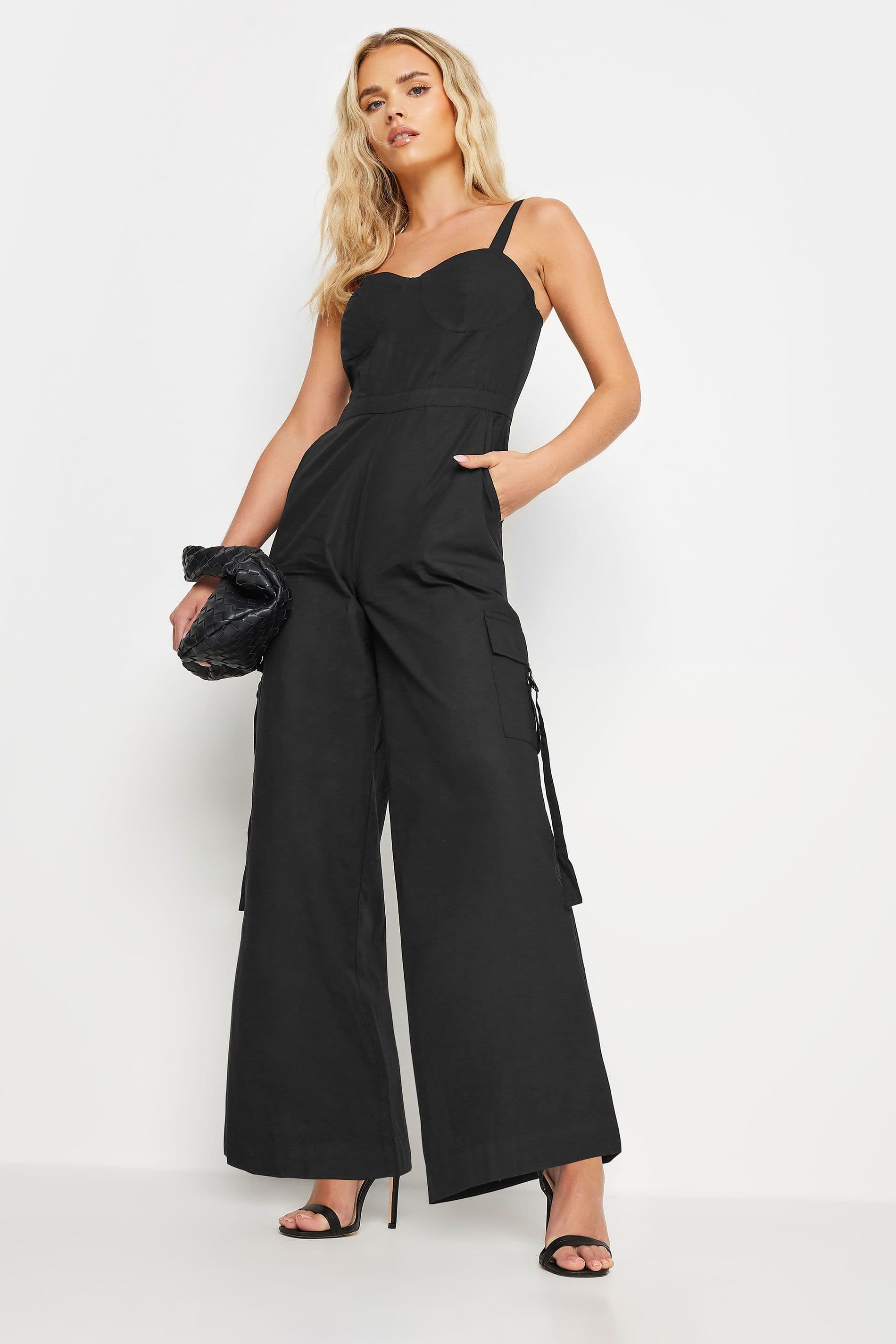 PixieGirl Women's Petite Utility Wide Leg Jumpsuit in Black | Size: 14