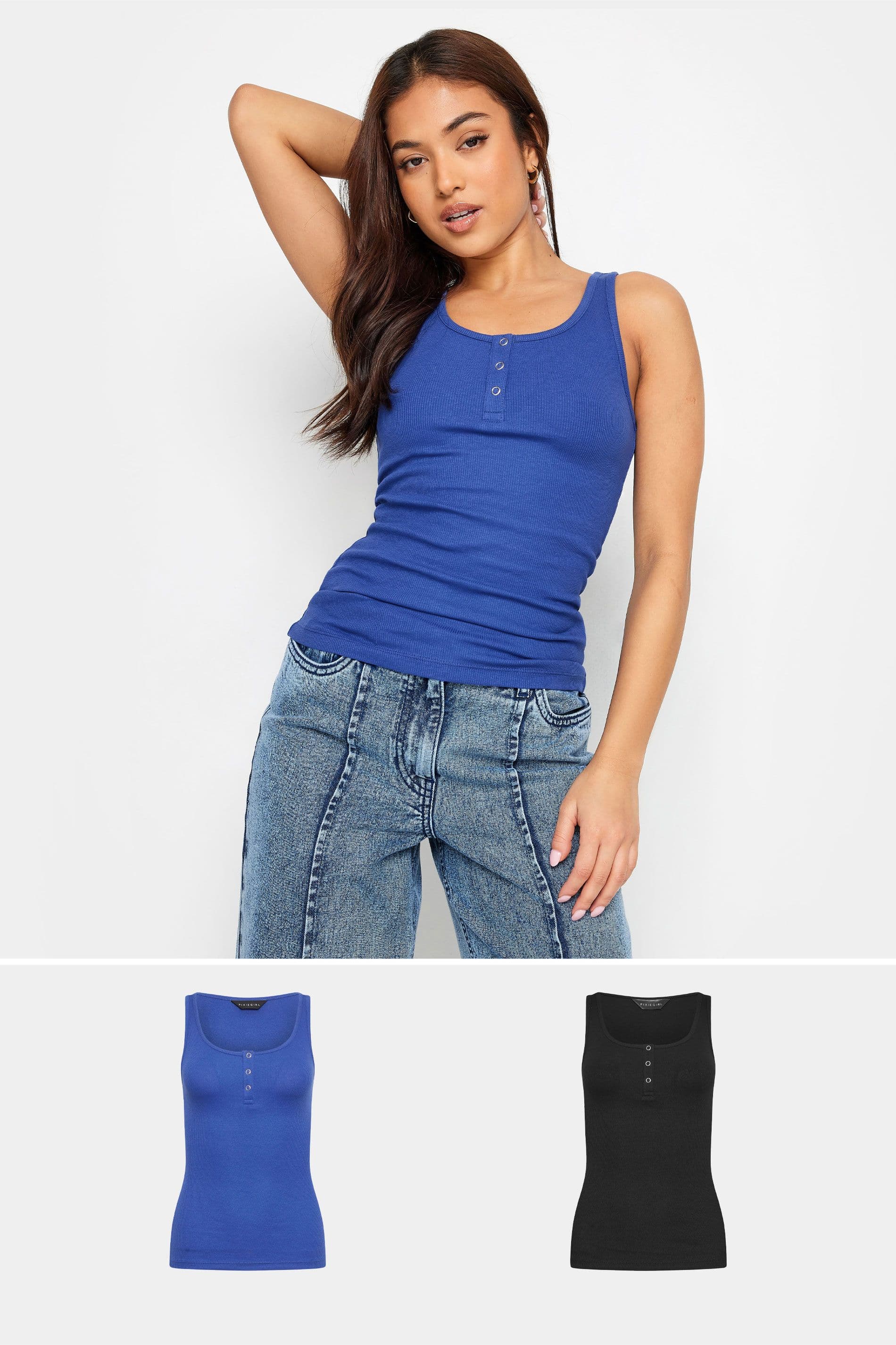 Petite 2 Pack Ribbed Popper Vest Tops