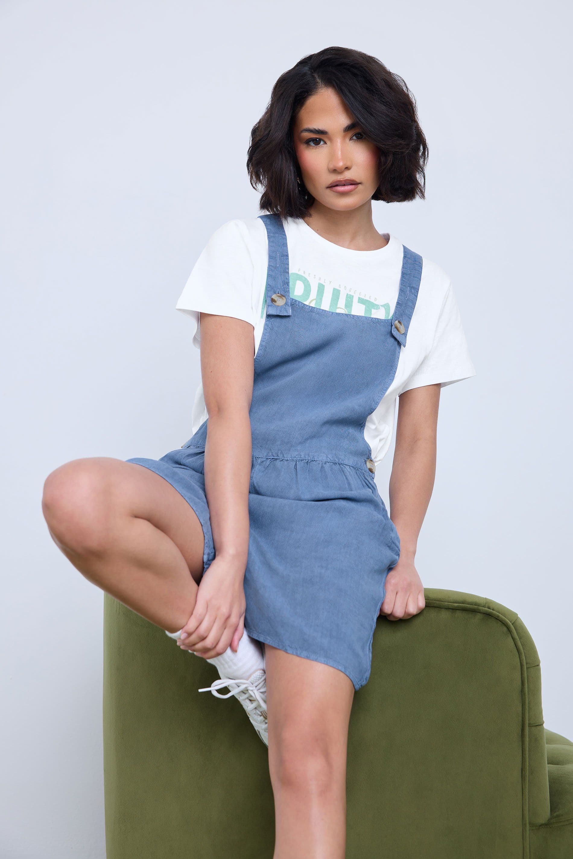 PixieGirl Women's Petite Acid Wash Dungarees in Blue | Size: 16