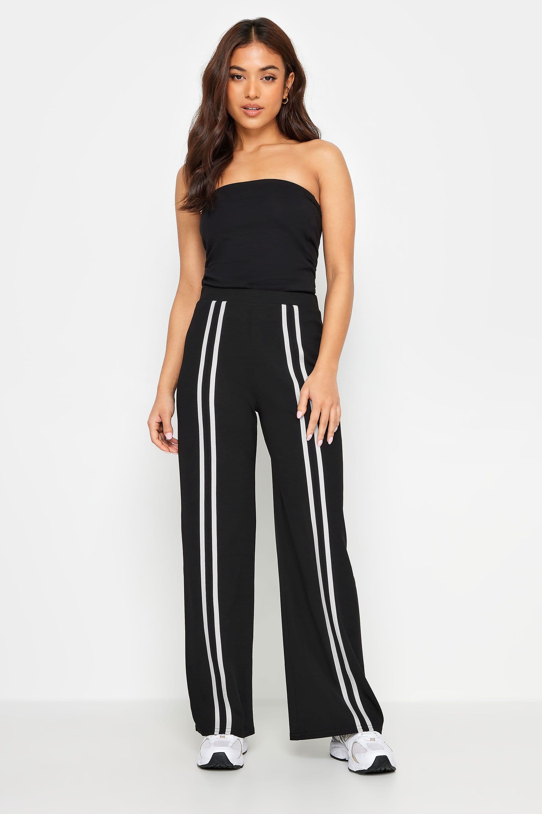 Petite Front Stripe Wide Leg Trousers