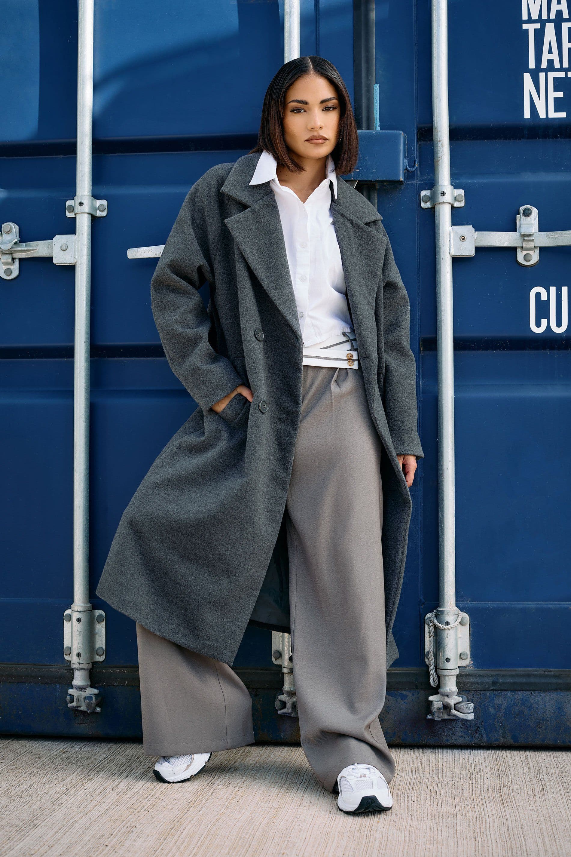 PixieGirl Women's Petite Formal Midi Coat in Grey | Size: 14