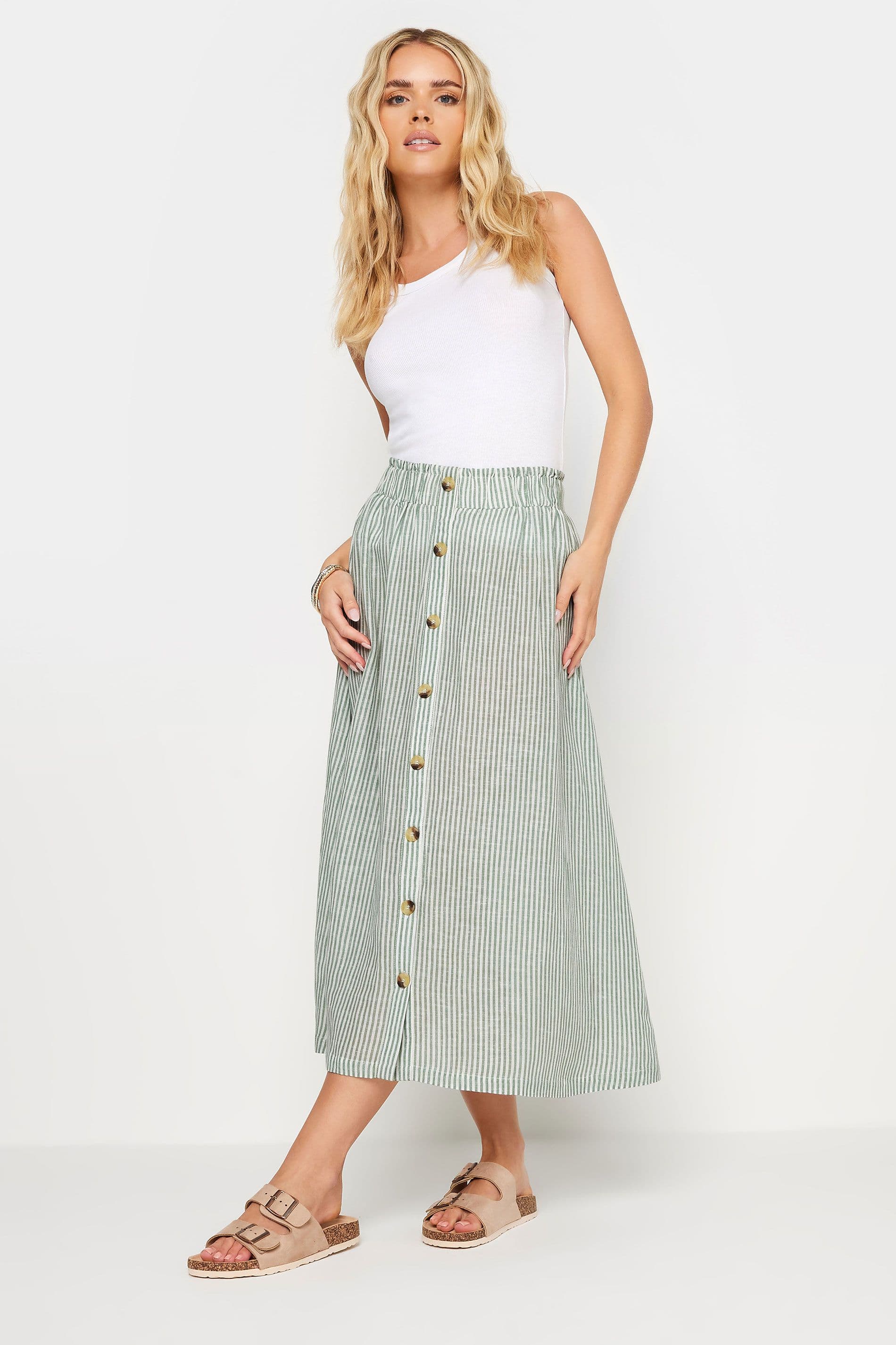 Petite Button Front Midi Skirt