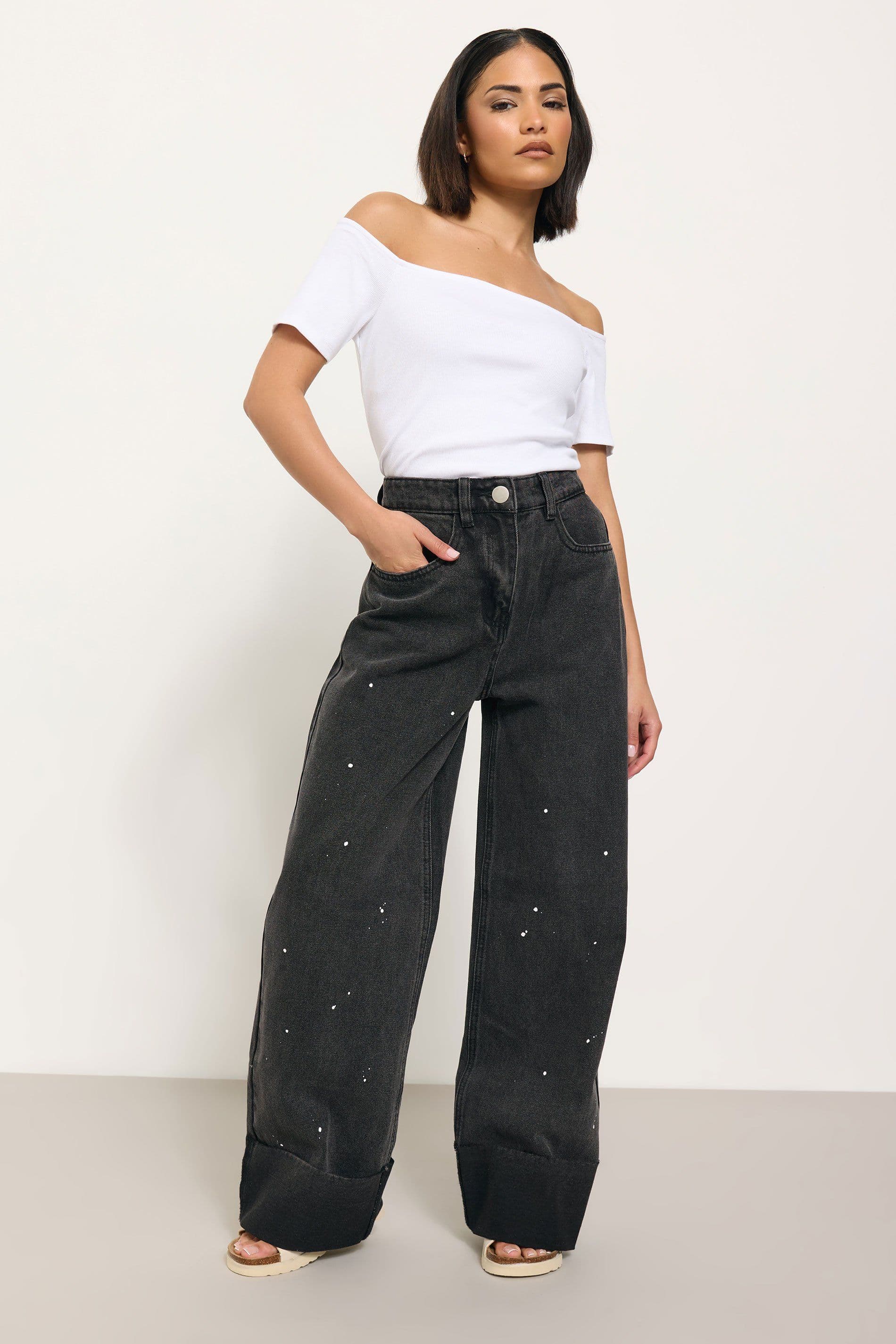 PixieGirl Women's Petite Paint Splatter Jeans in Black | Size: 8