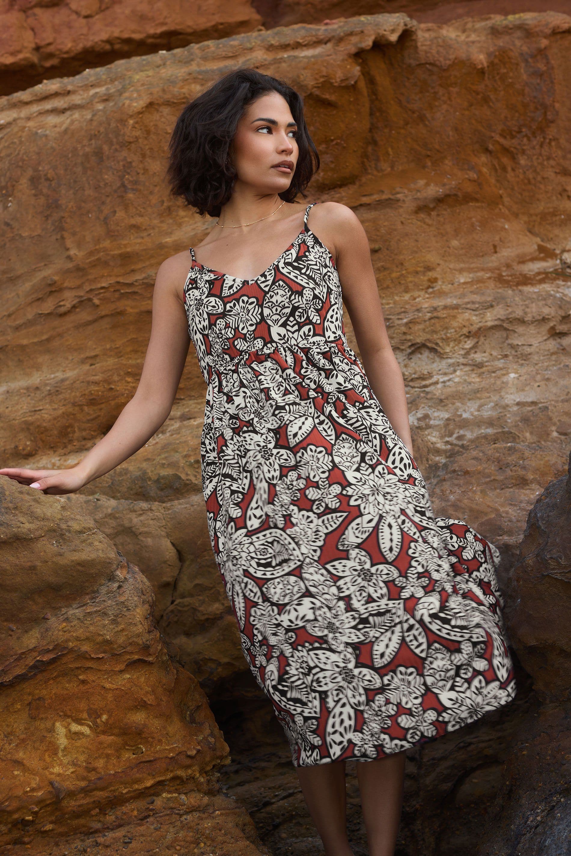 Petite Floral Print Midi Dress