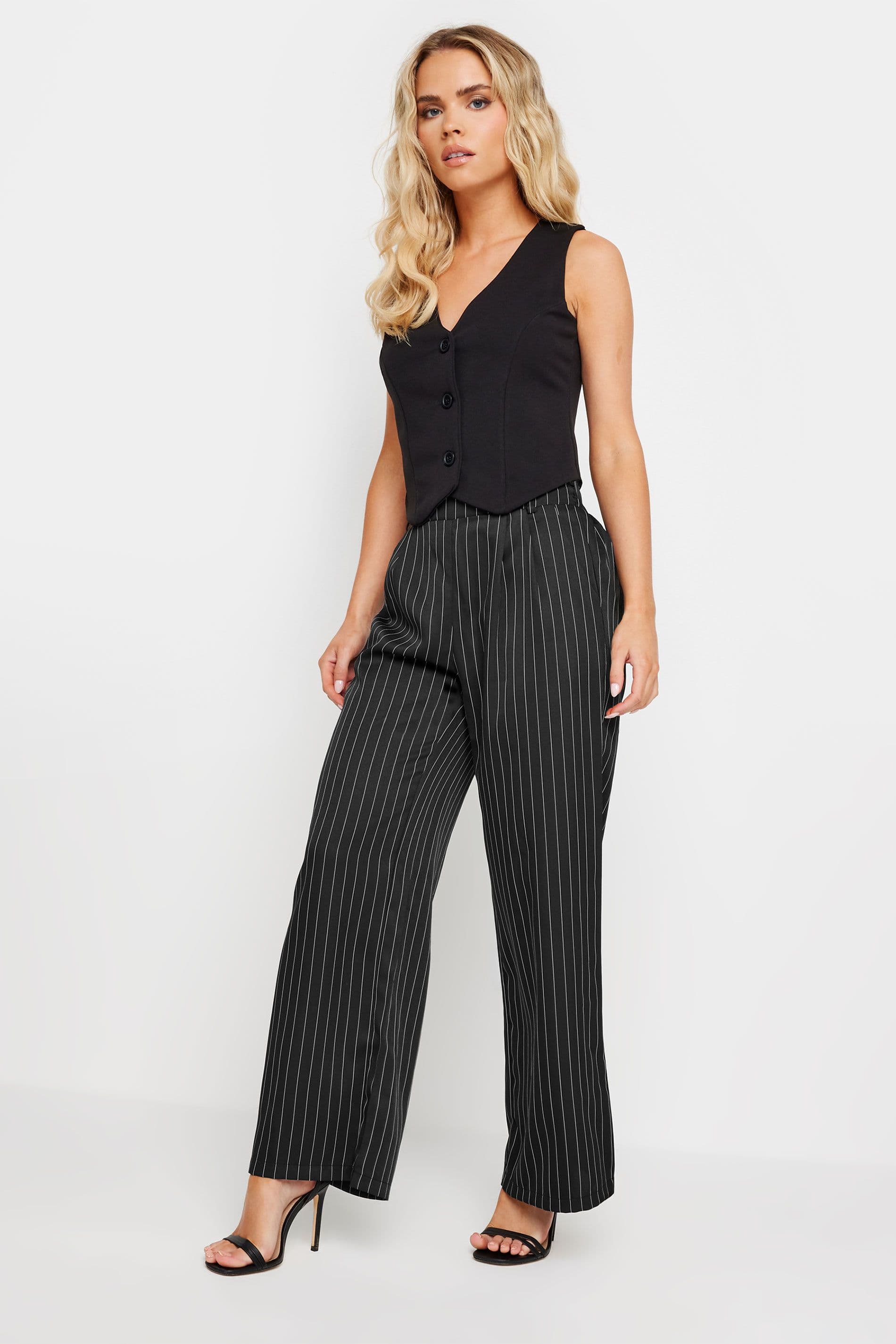 Petite Pinstripe Wide Leg Trousers
