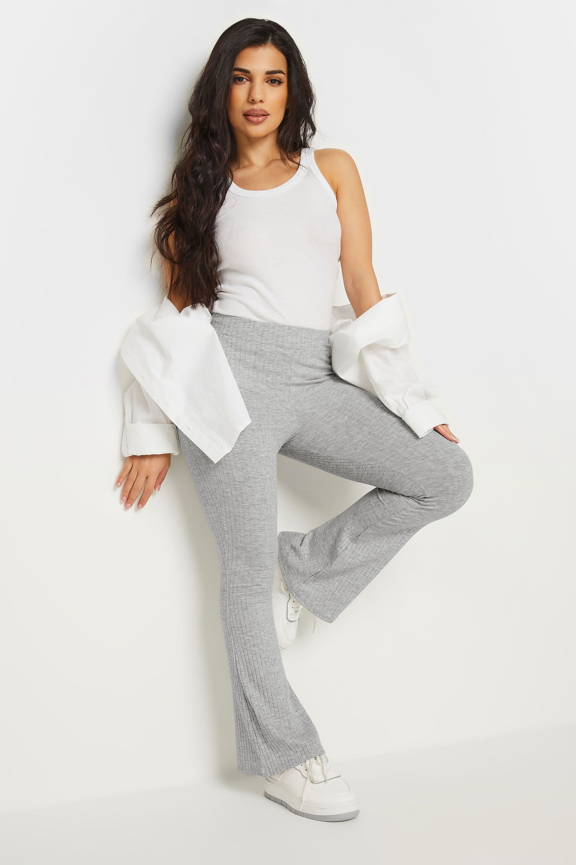 Petite Ribbed Flared Trousers