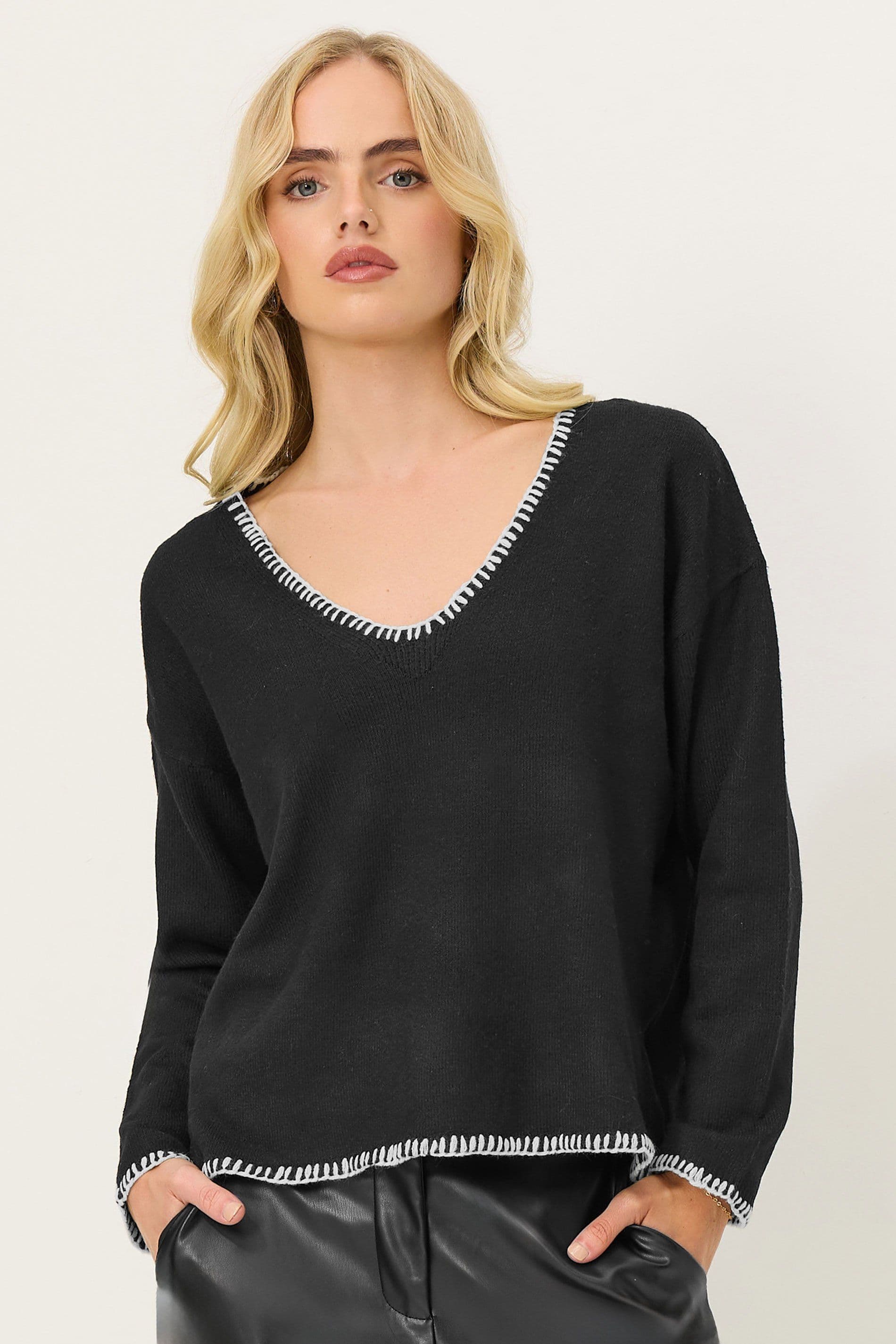 PixieGirl Women's Petite Contrast Stitch Jumper in Green | Size: 10-12