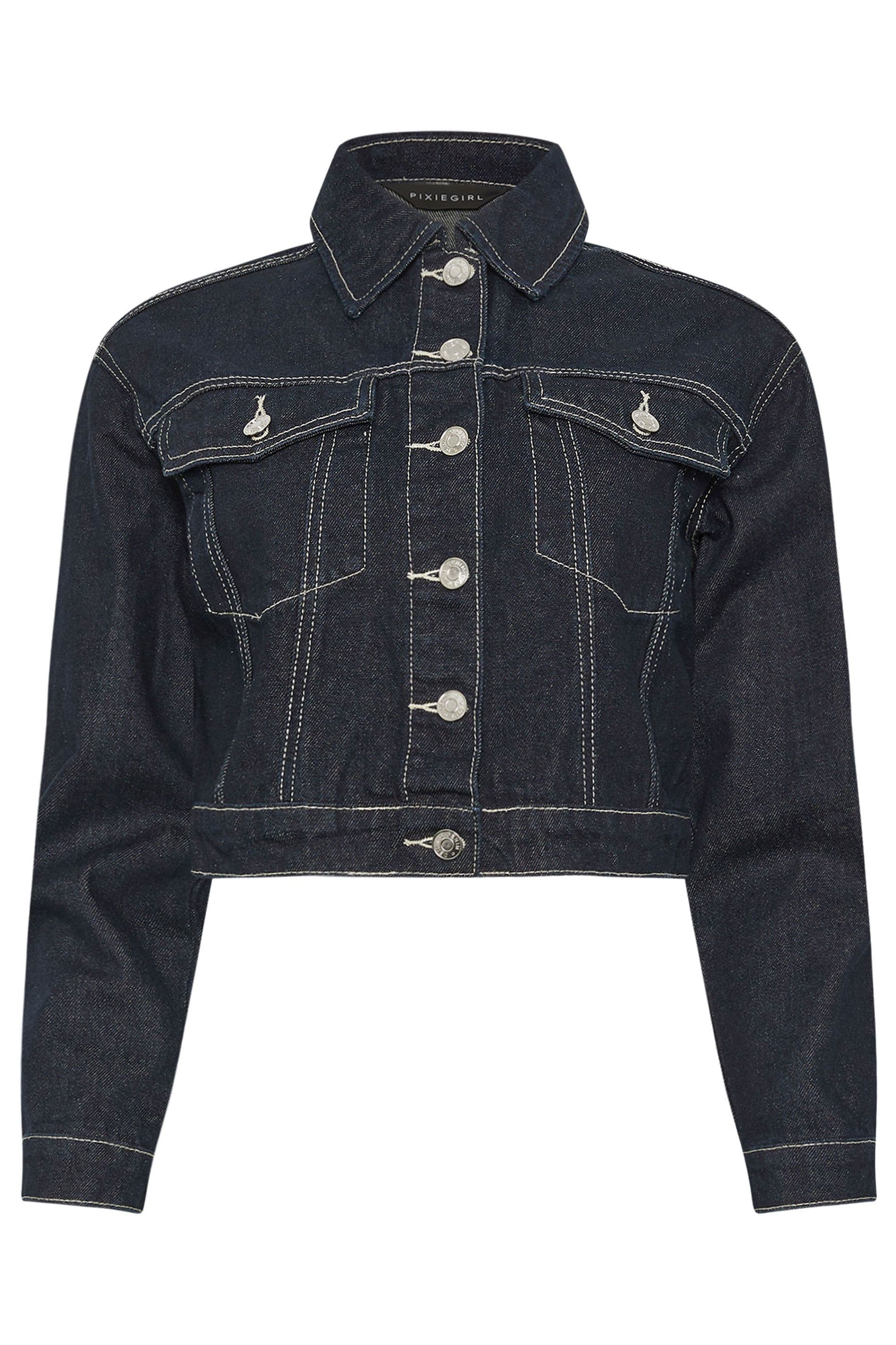 PixieGirl Women's Petite Cropped Denim Jacket in Dark Blue | Size: 16