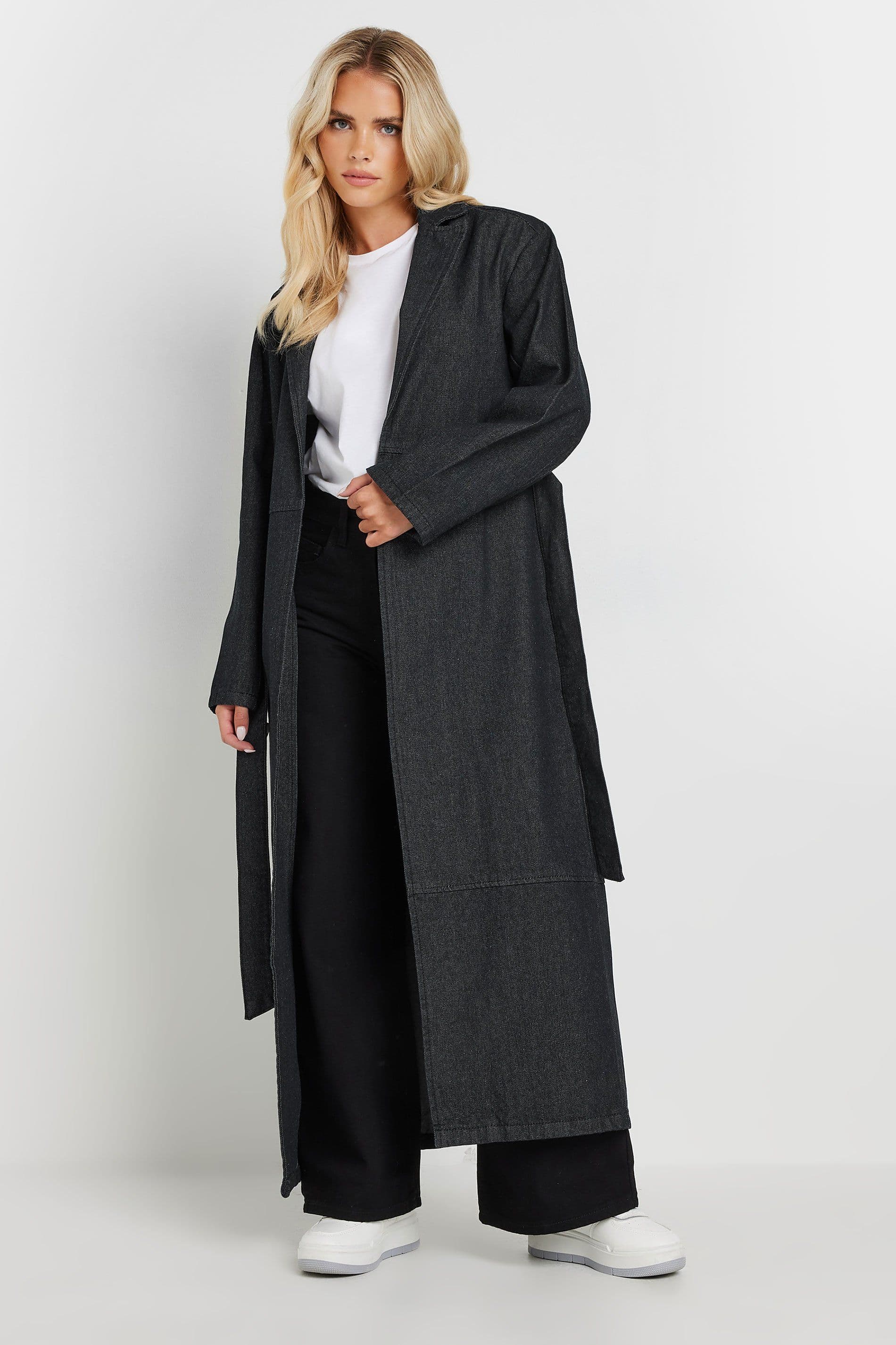 PixieGirl Women's Petite Denim Trench Coat in Black | Size: 8