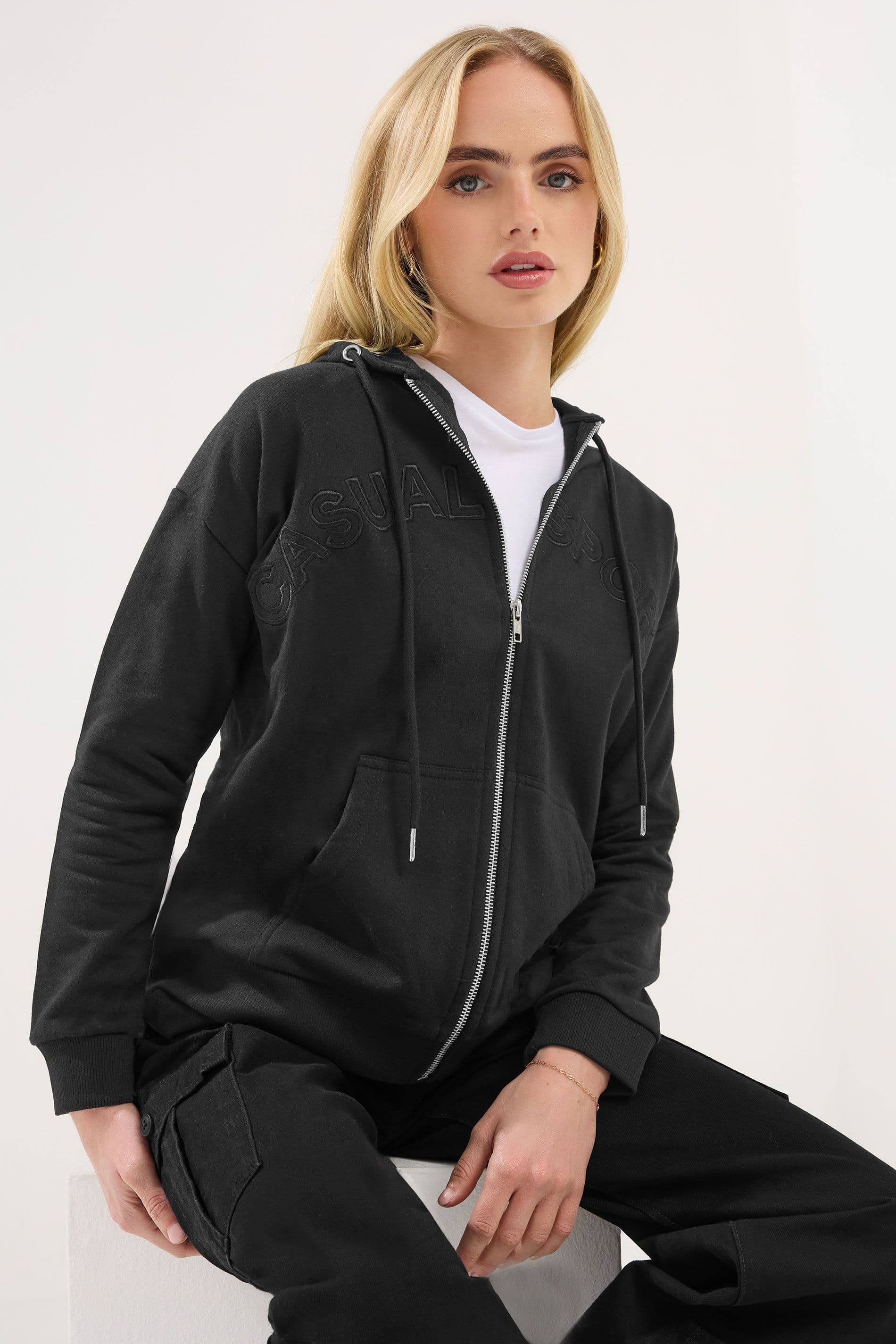 PixieGirl Women's Petite Zip Up Hoodie in Black | Size: 14