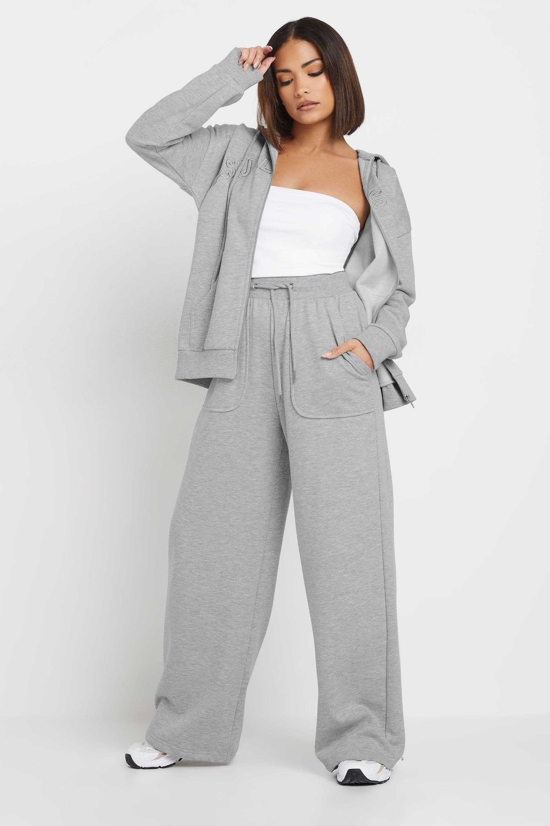 PixieGirl Women's Petite Wide Leg Joggers in Grey | Size: 14