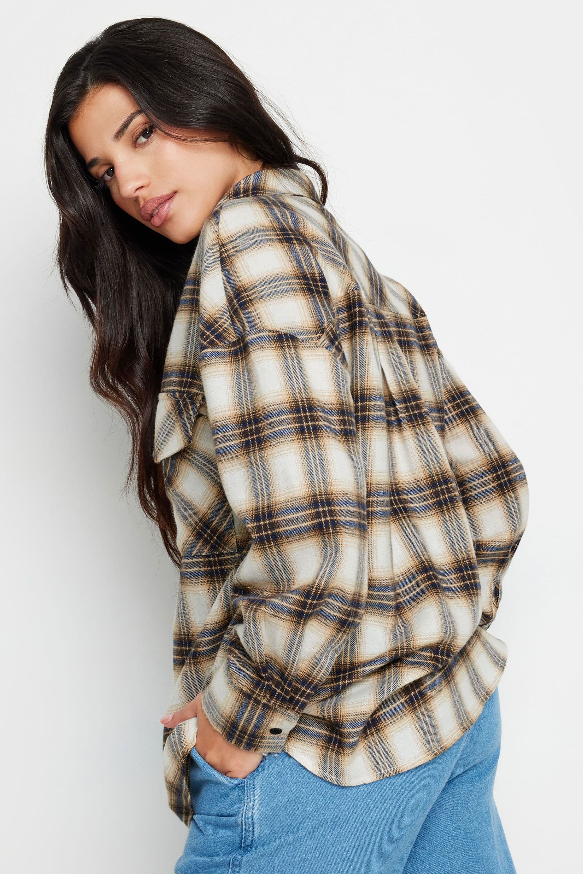 PixieGirl Women's Petite Check Shirt in Brown | Size: 16