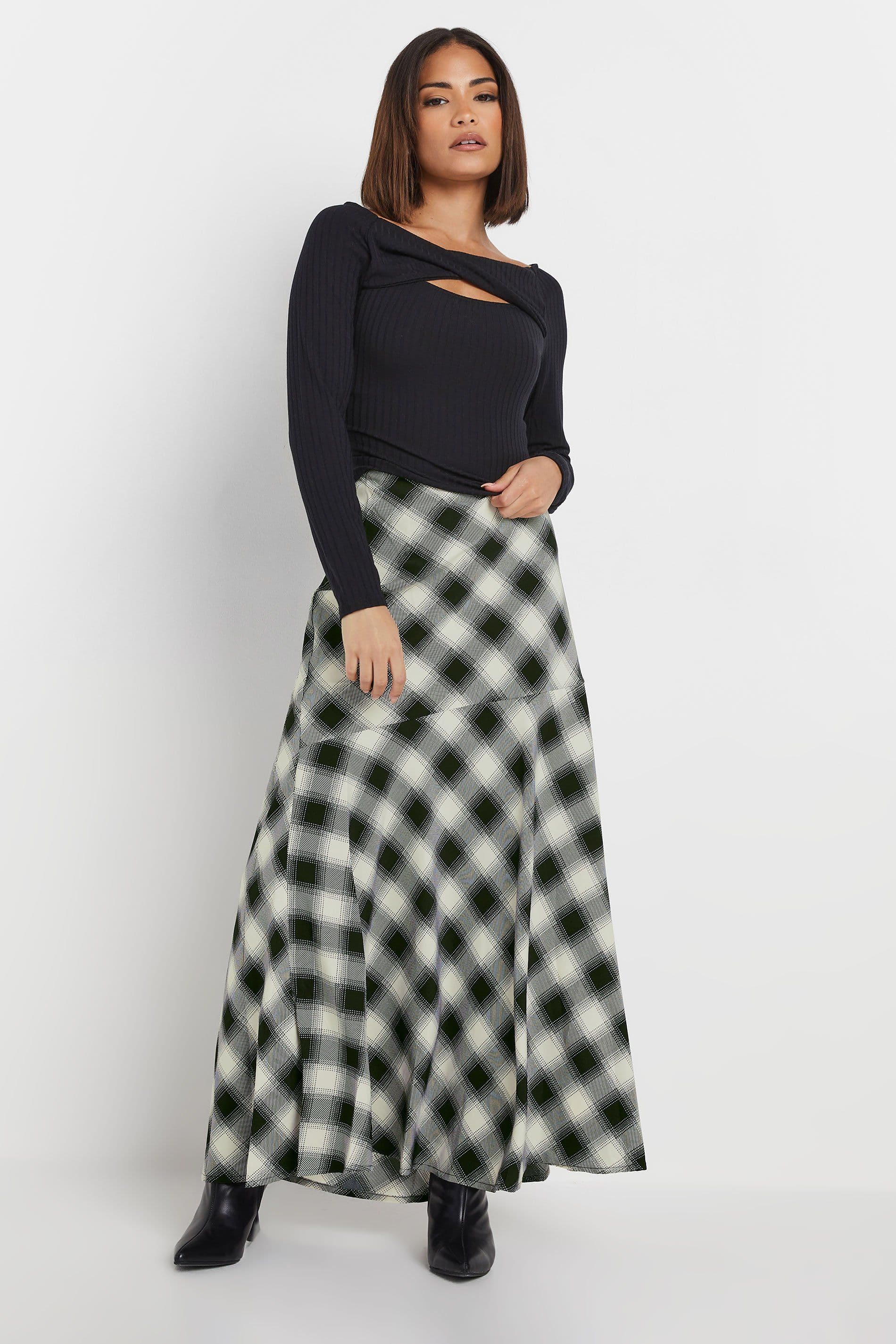 Petite Blurred Check Maxi Skirt