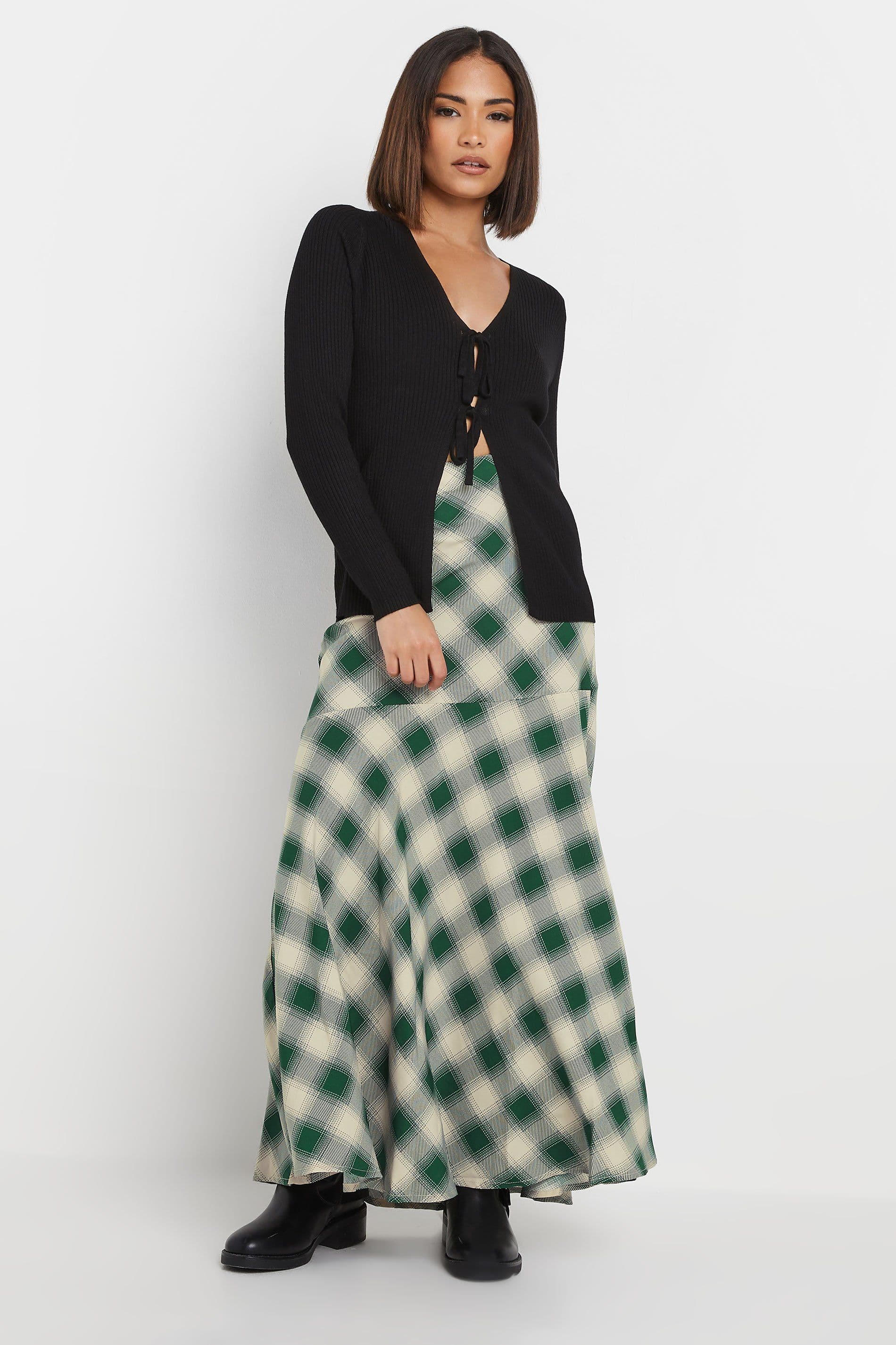 Petite Blurred Check Maxi Skirt