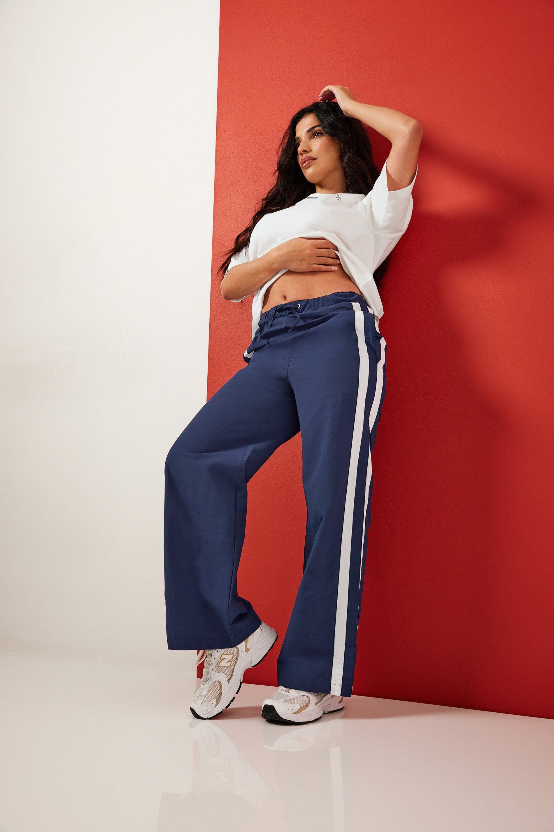 PixieGirl Women's Petite Side Stripe Trousers in Dark Navy | Size: 16