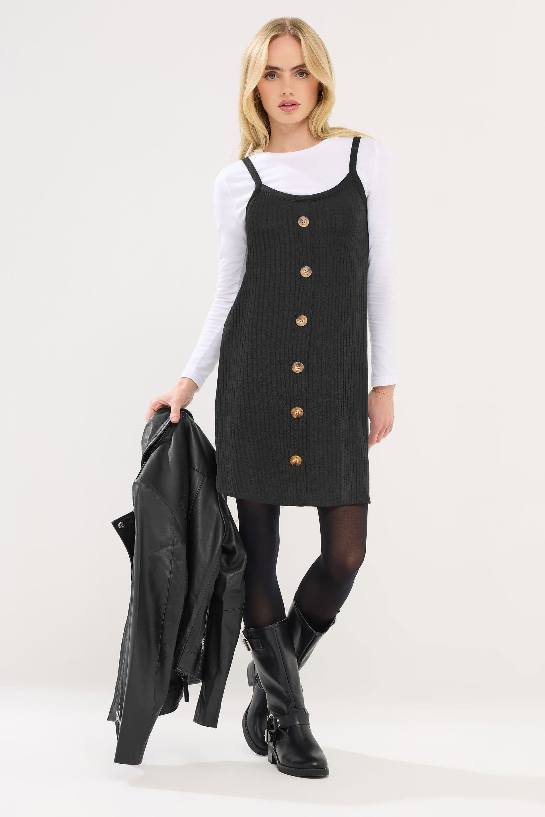 PixieGirl Women's Petite Button Front Sleeveless Dress in Black | Size: 14