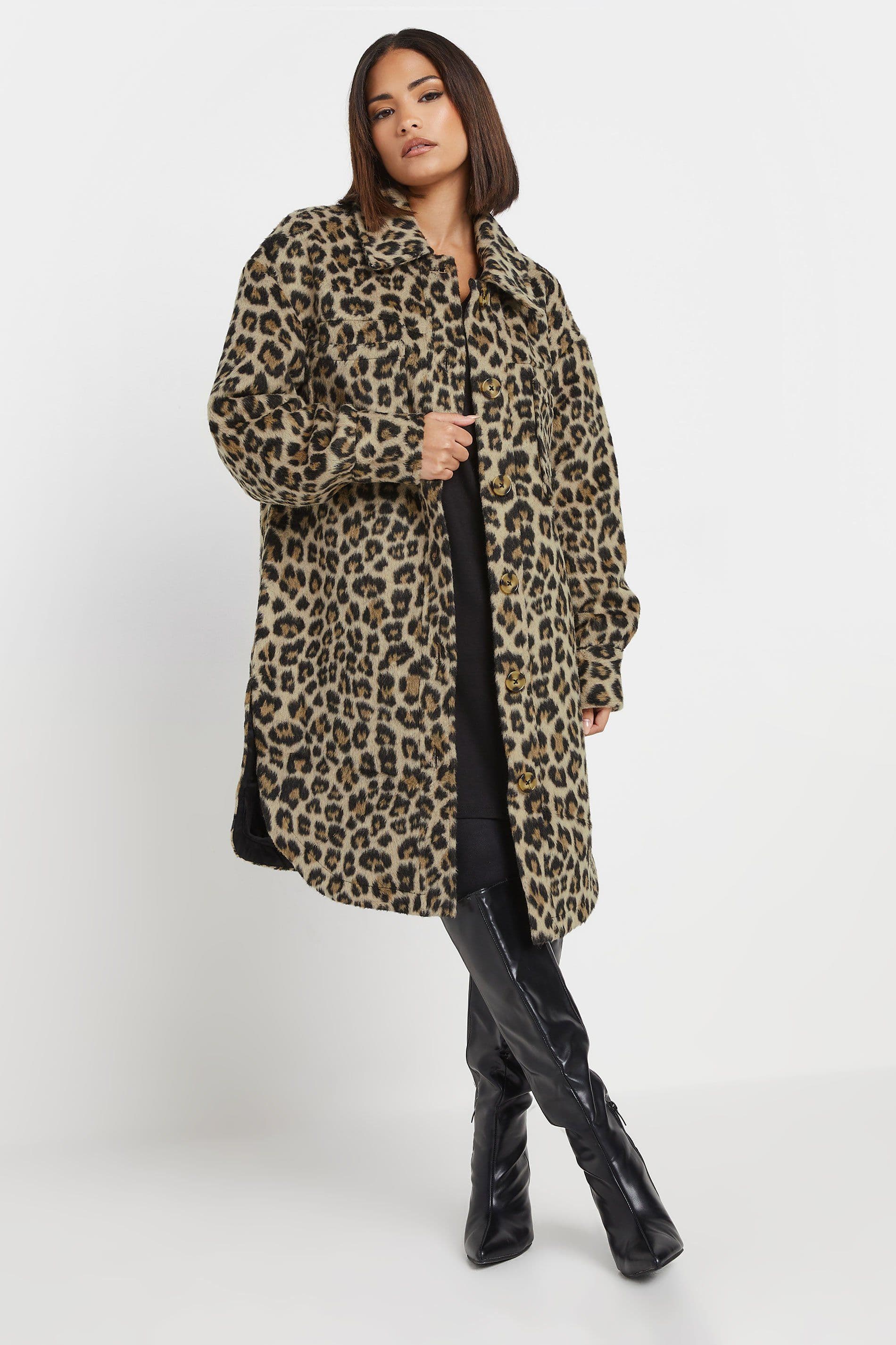 PixieGirl Women's Petite Leopard Shacket in Brown | Size: 14
