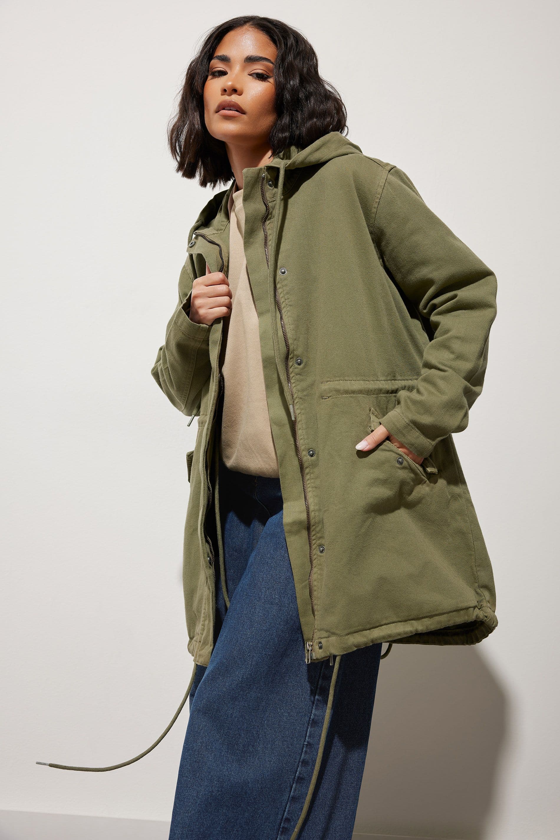 PixieGirl Women's Petite Twill Parka Coat in Green | Size: 10