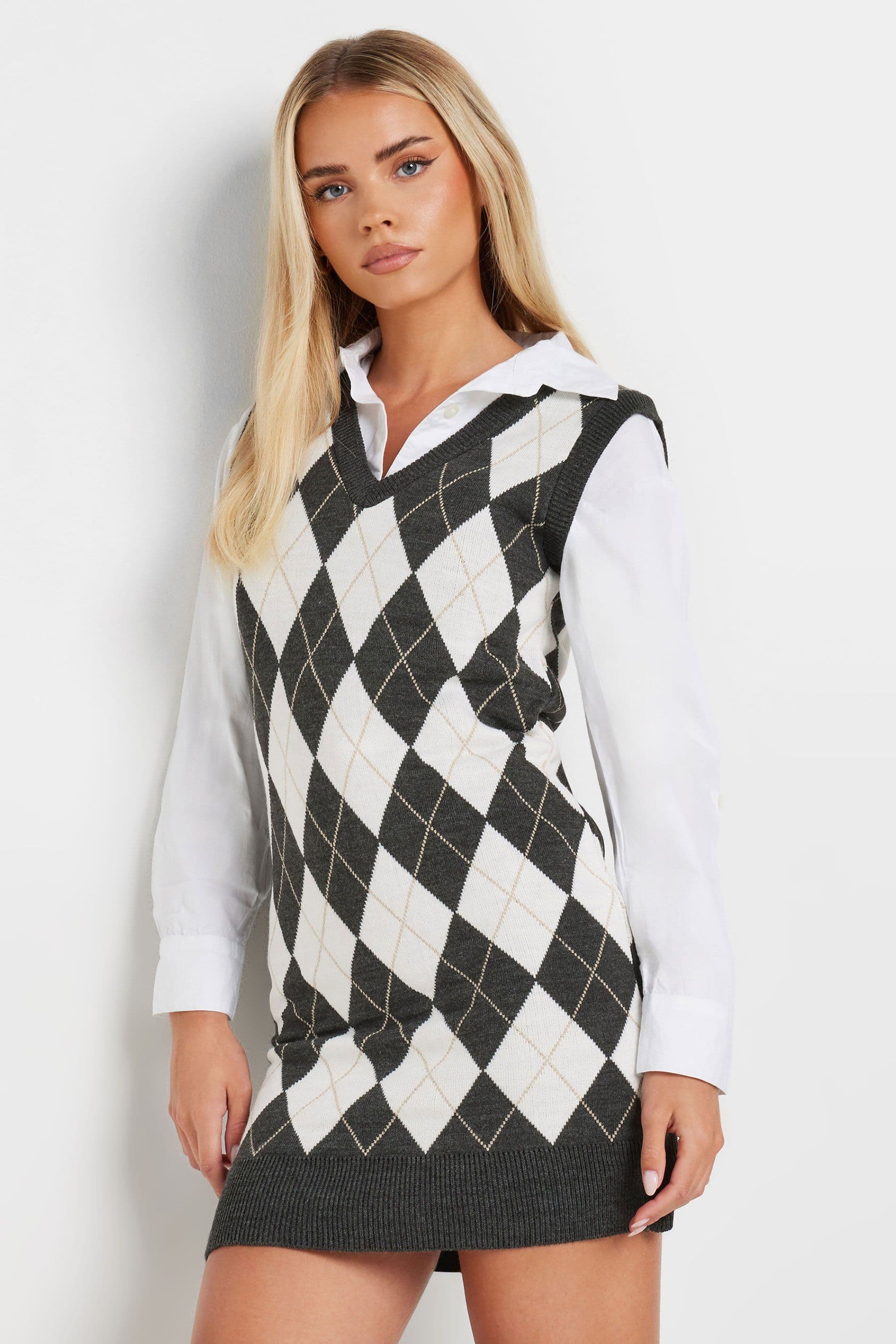 Petite Argyle Check Print Dress