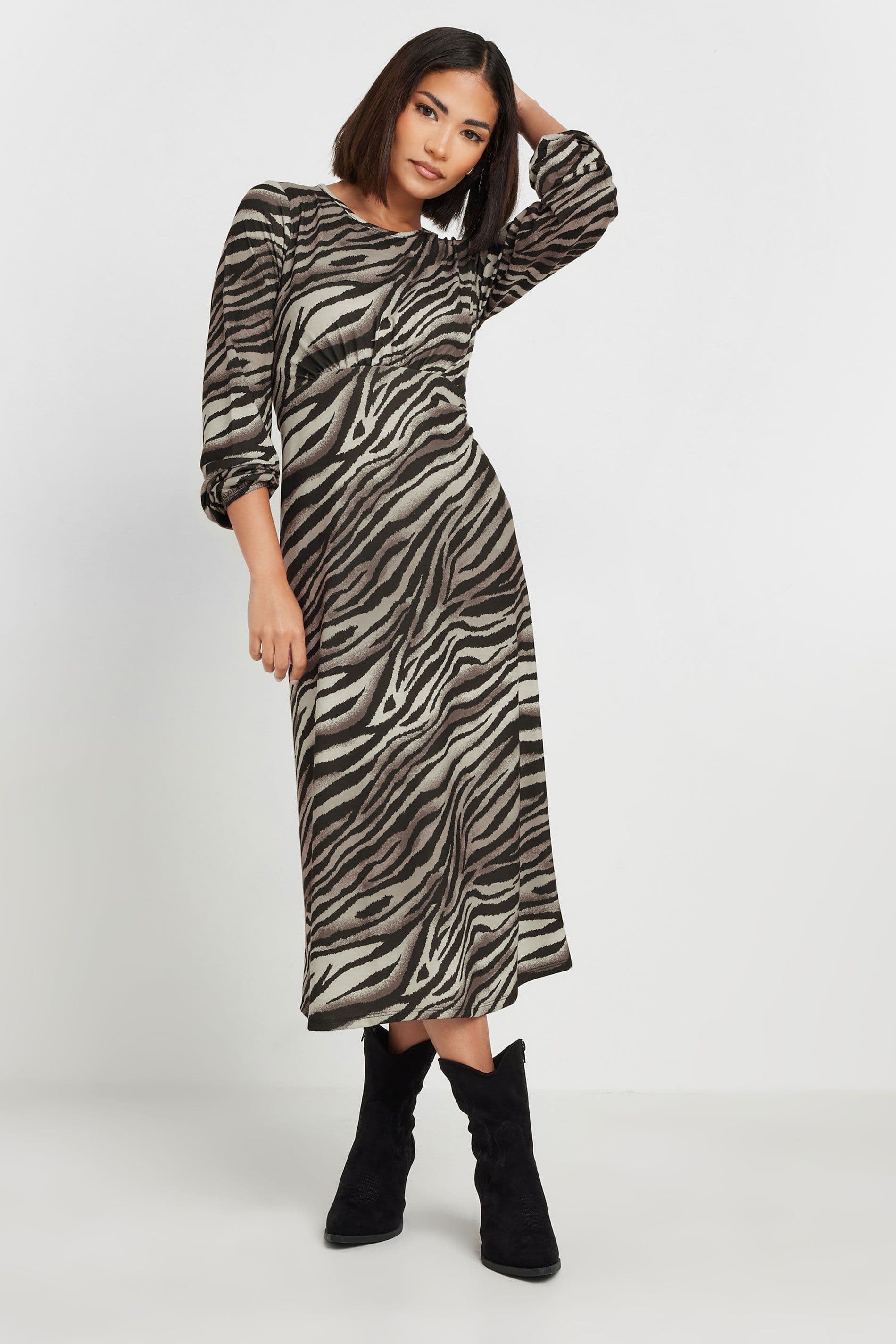 PixieGirl Women's Petite Zebra Print Dress in Brown | Size: 8