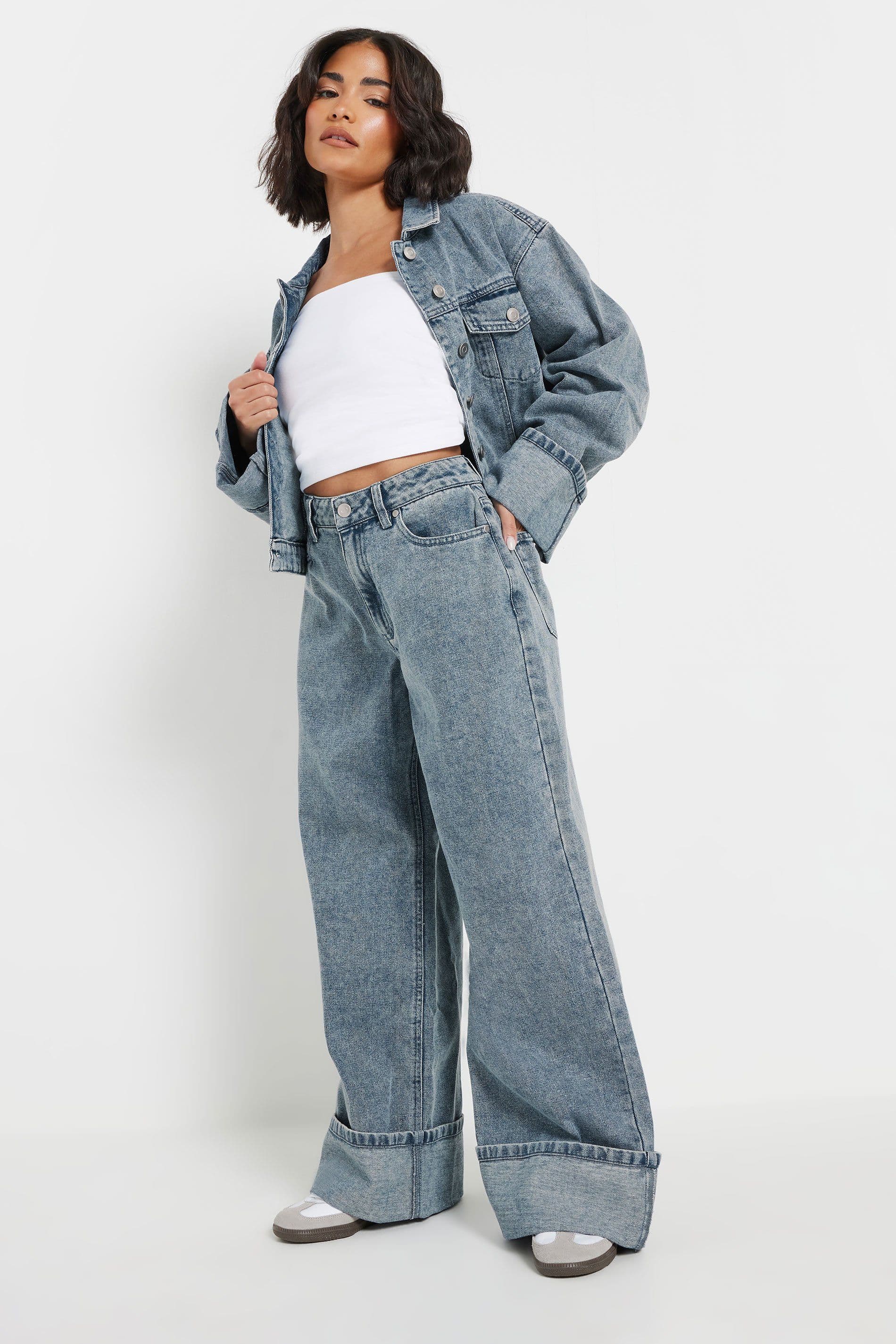 PixieGirl Women's Petite Turn Up Jeans in Blue | Size: 8
