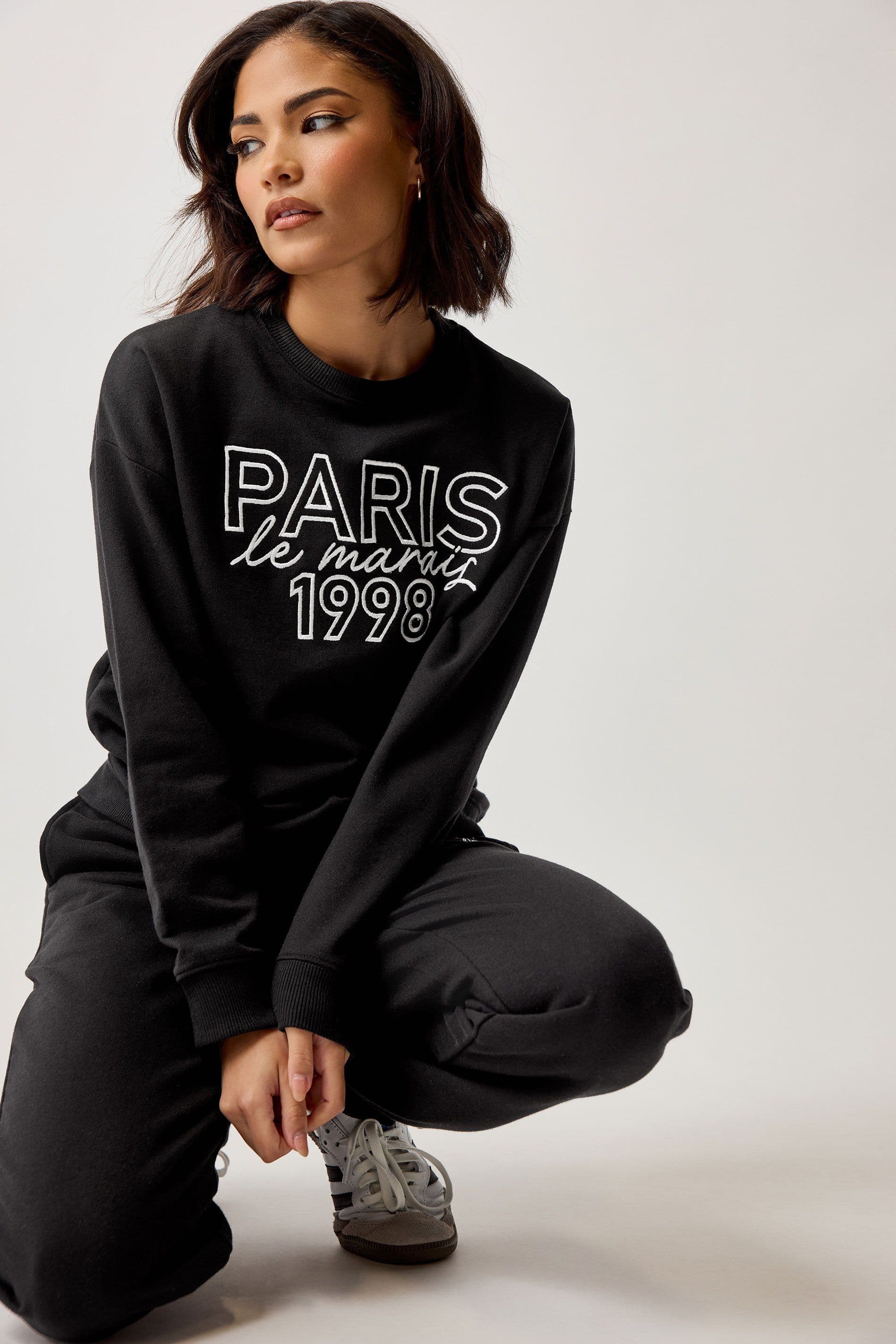 PixieGirl Women's Petite Slogan Sweatshirt in Black | Size: 10