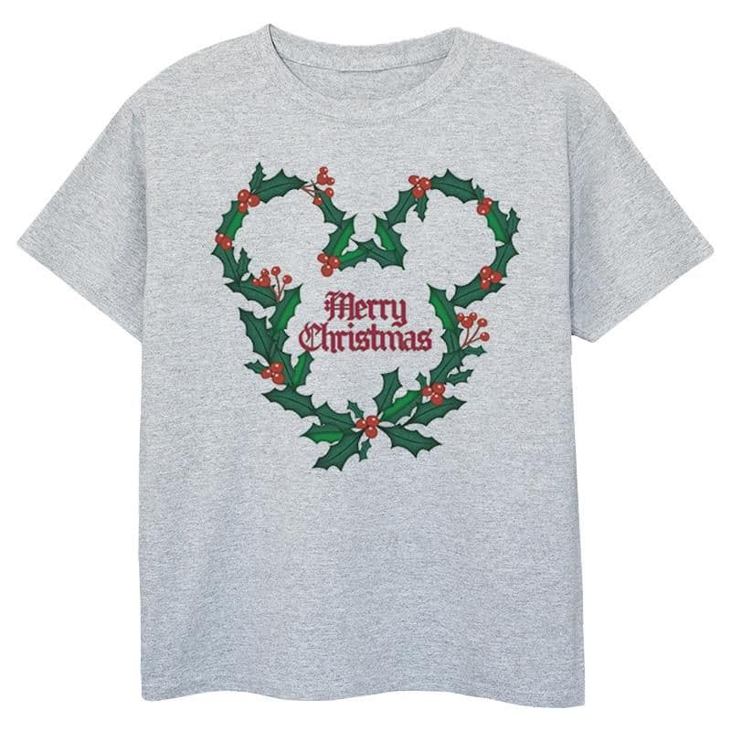 Mickey Mouse Merry Christmas Holly T Shirt
