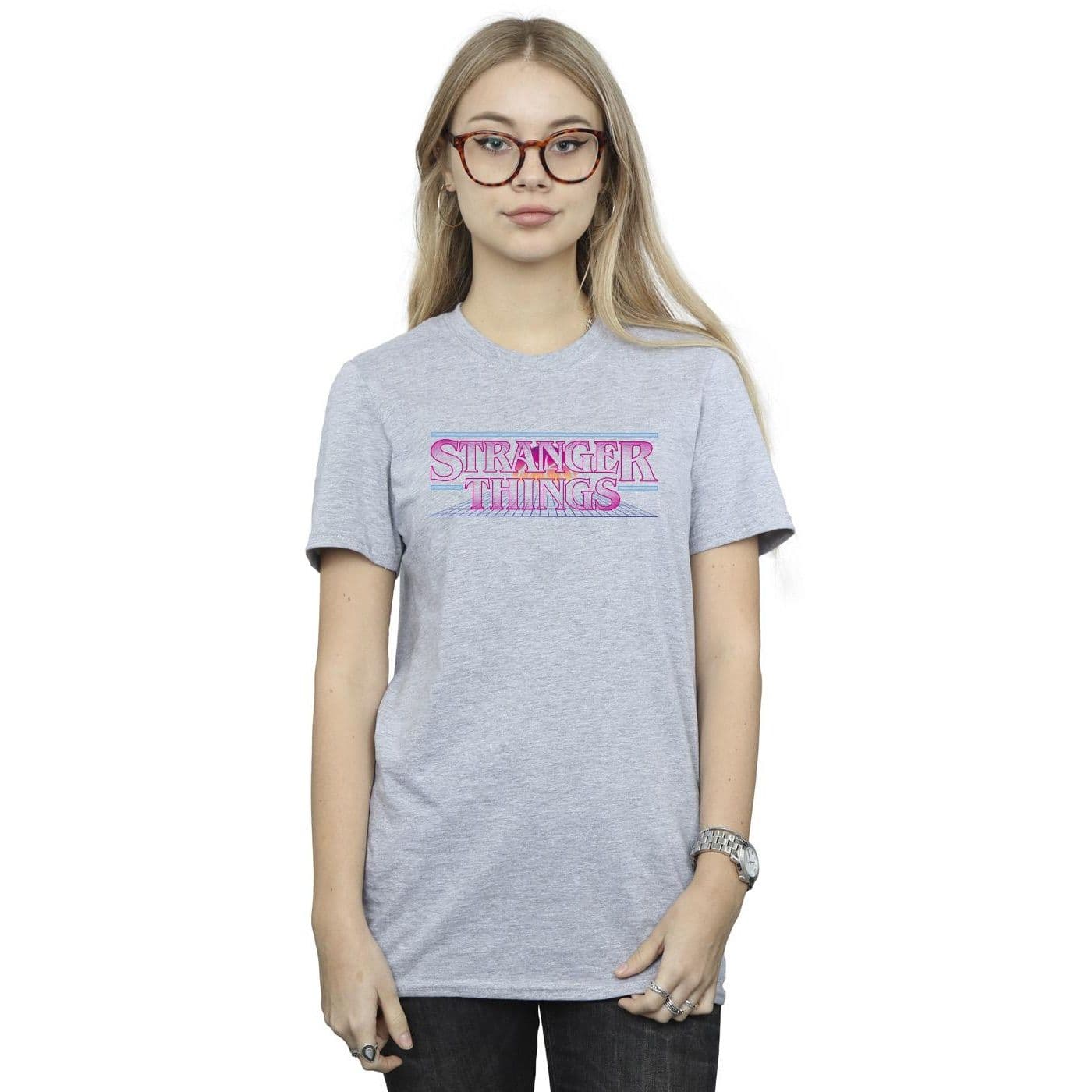 Netflix Women's Stranger Things Retro Title Cotton Boyfriend T-Shirt in Grey | Size: 2XL
