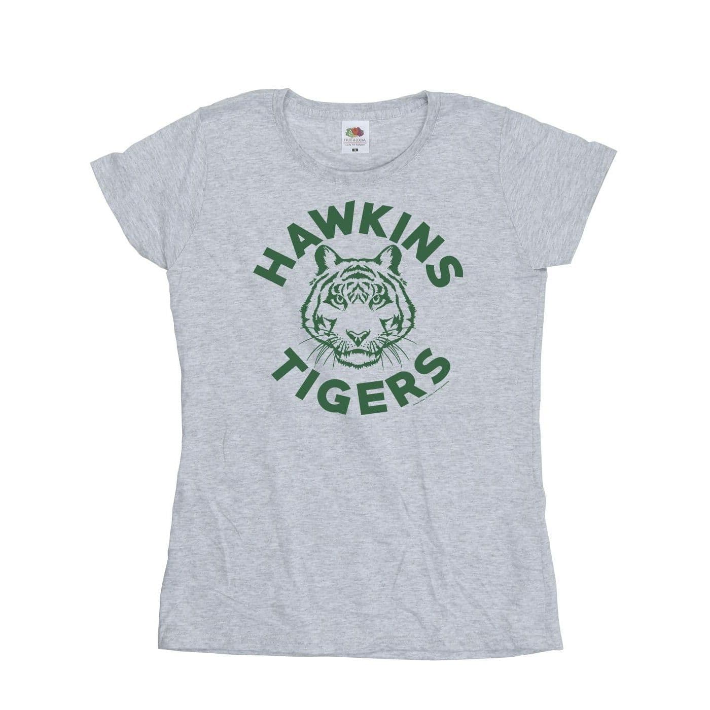 Netflix Women's Stranger Things Hawkins Tigers Cotton T-Shirt in Grey | Size: Large