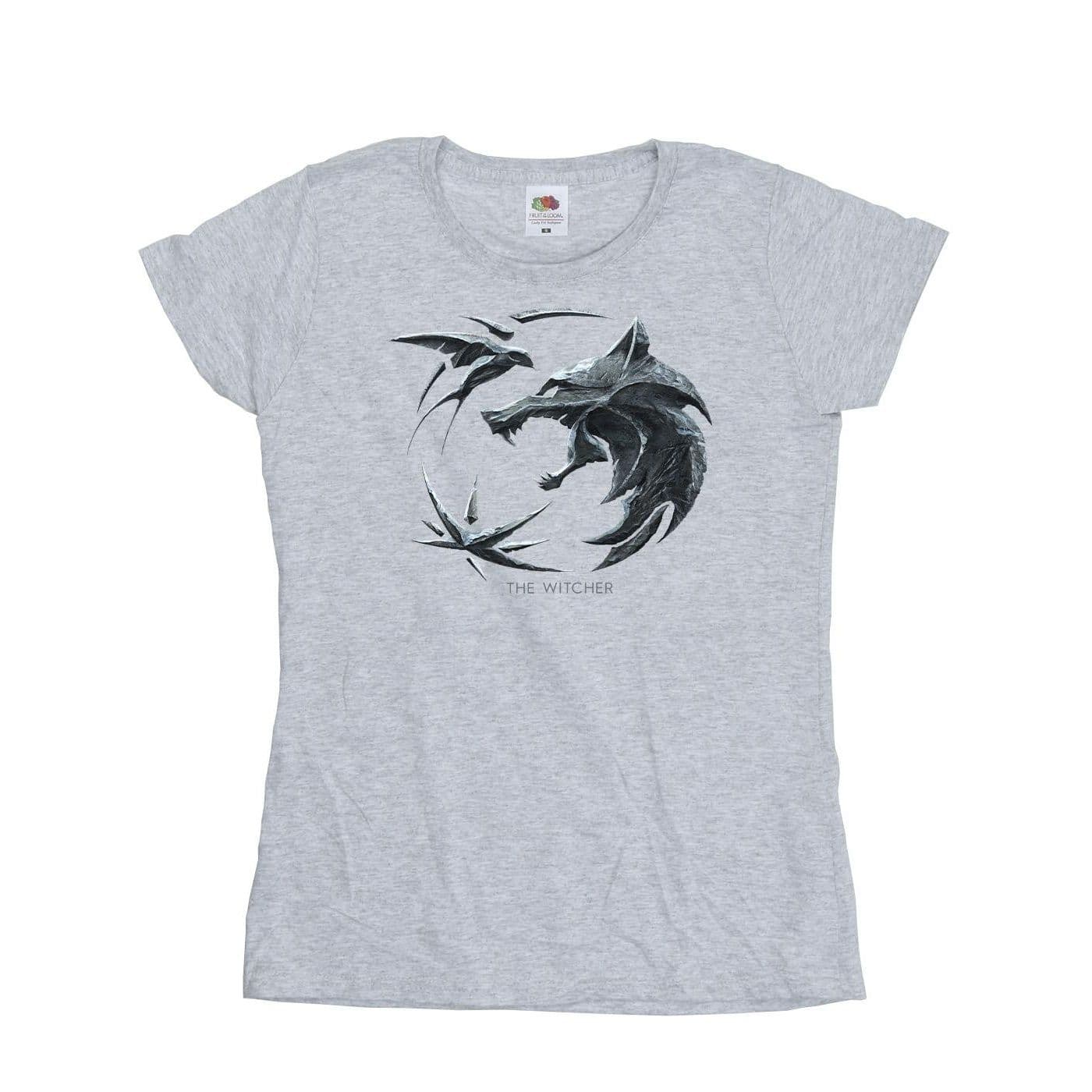 Netflix Women's The Witcher Wolf Logo Cotton T-Shirt in Grey | Size: Medium