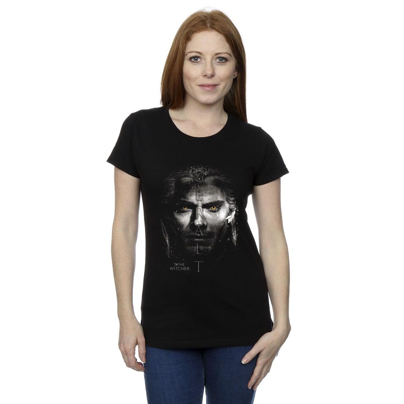 Netflix Women's The Witcher Geralt Stare Cotton T-Shirt in Black | Size: XL