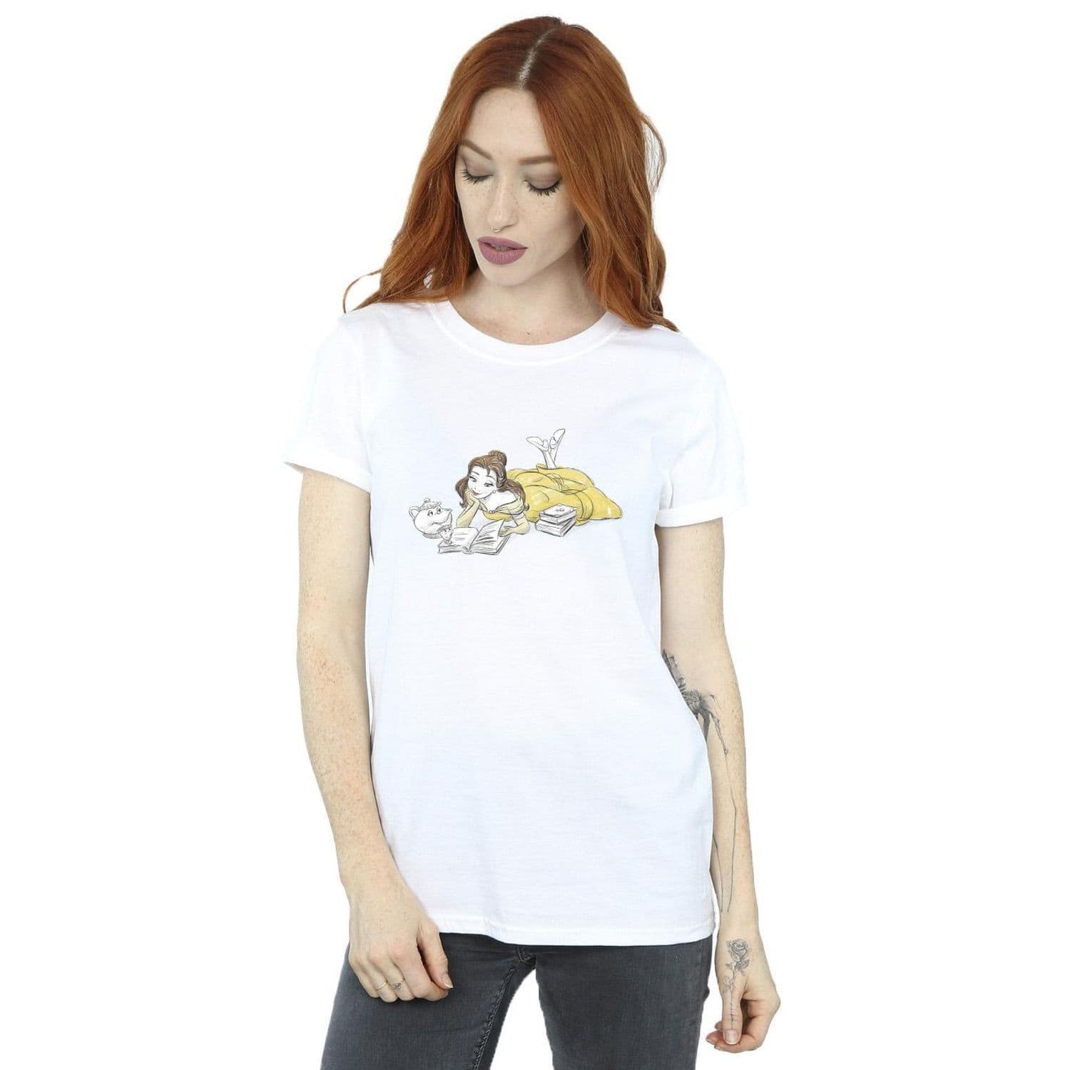 Beauty & Beast Belle Reading Cotton Boyfriend T Shirt