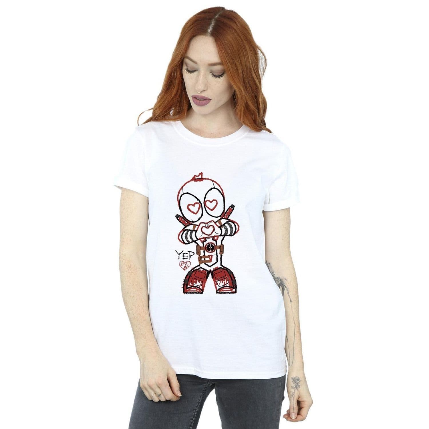 Deadpool Love Beam Line Cotton Boyfriend T Shirt