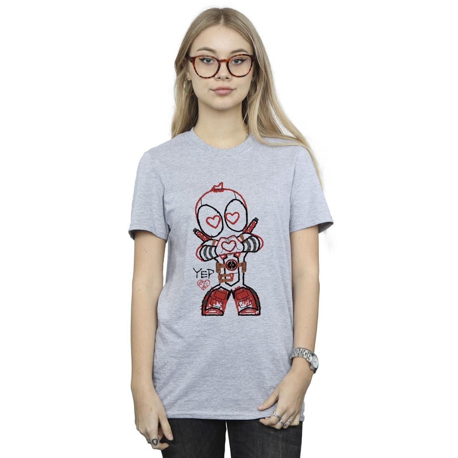 Deadpool Love Beam Line Cotton Boyfriend T Shirt