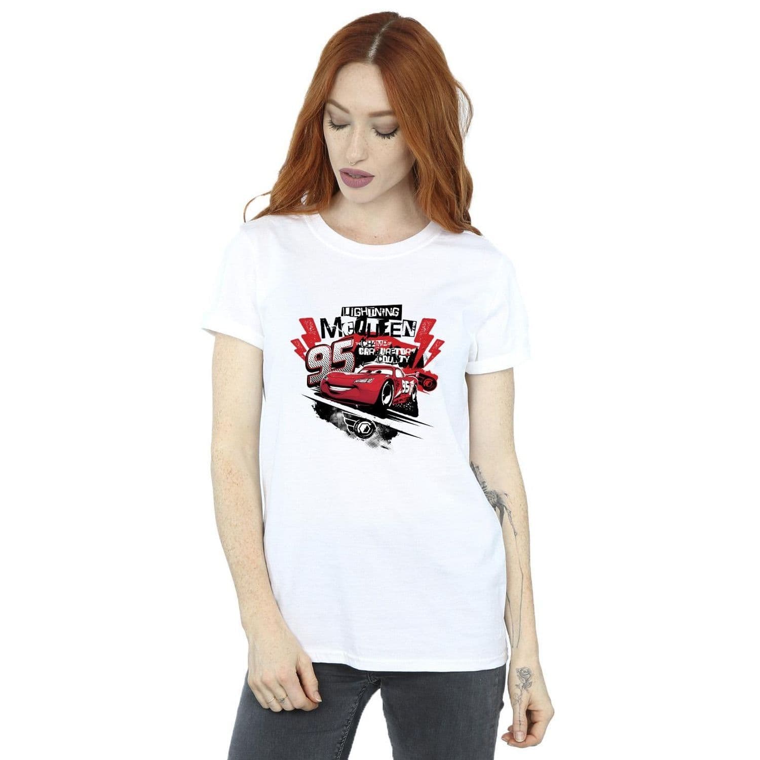 Cars Lightning McQueen Collage Cotton Boyfriend T Shirt