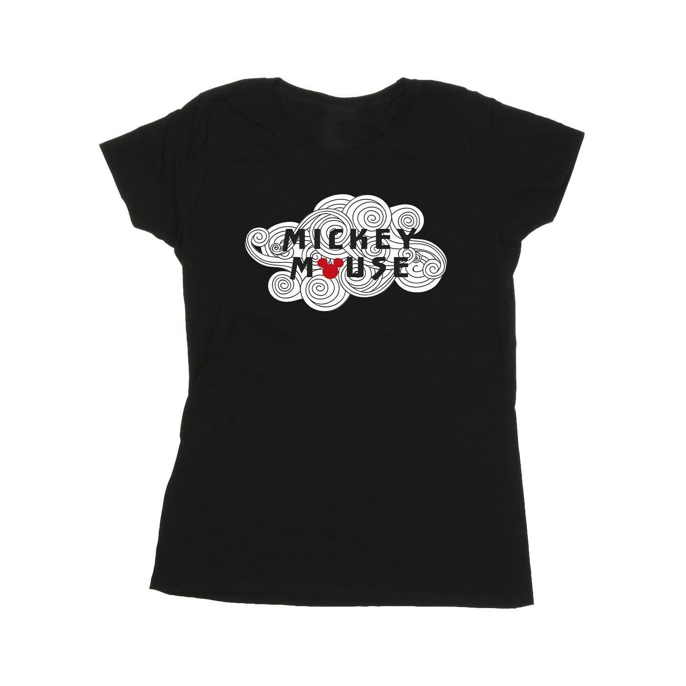 Mickey Mouse Swirl Logo Cotton T Shirt