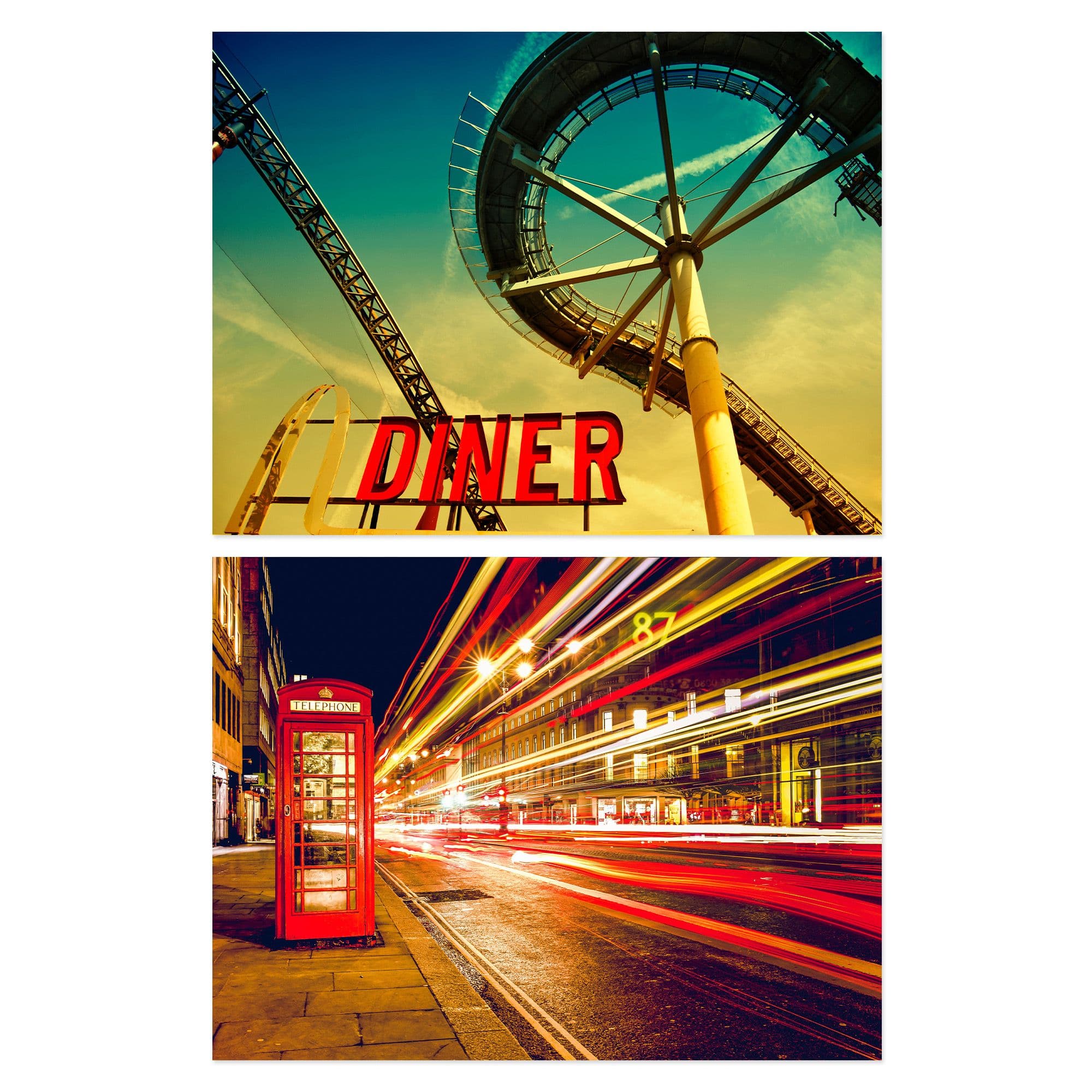 Wall Art Print Pack of 2 A4 Modern Photography Roller Coaster Kitchen Urban Park Aesthetic Landscape Living Room s Set