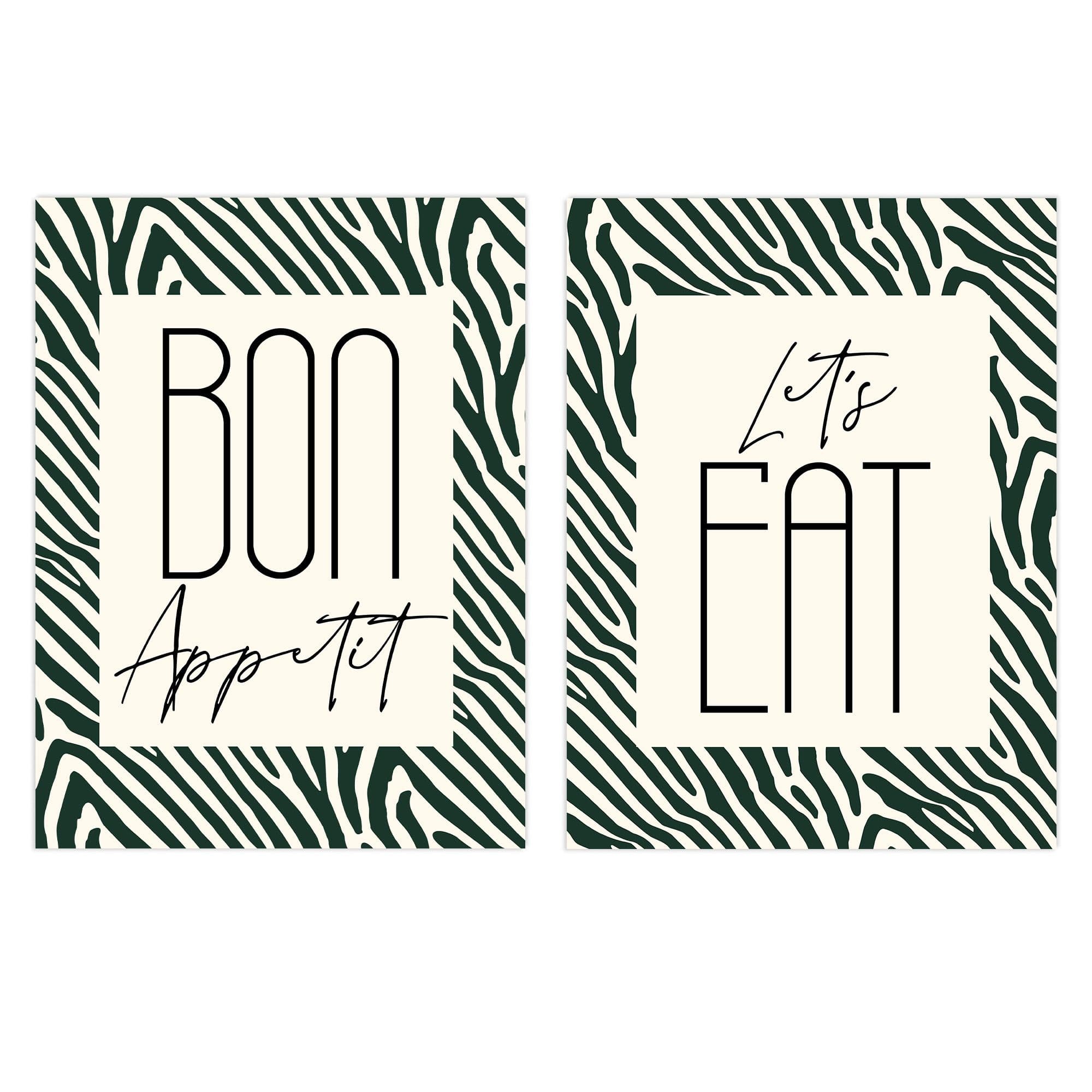 Wall Art Print Pack 2 A4 Bon Appetit Lets Eat Typography Zebra Stripes Pattern Kitchen Sign Living Room s Set