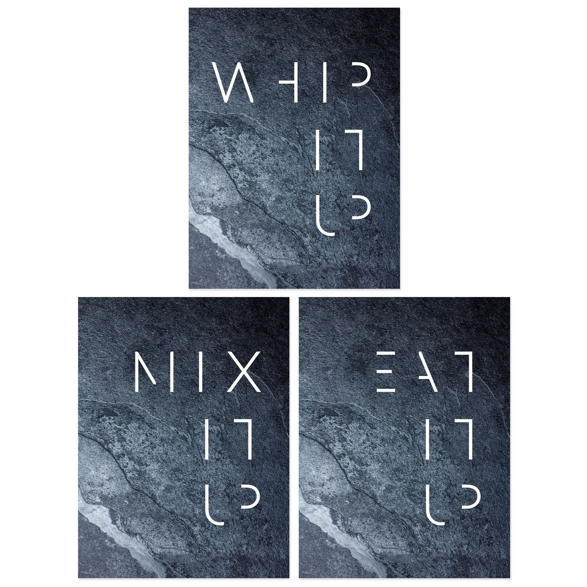 Wall Art Print Pack 3 A4 Whip Mix Eat It Up Slate Kitchen Quote Minimal Typography Living Room s Set