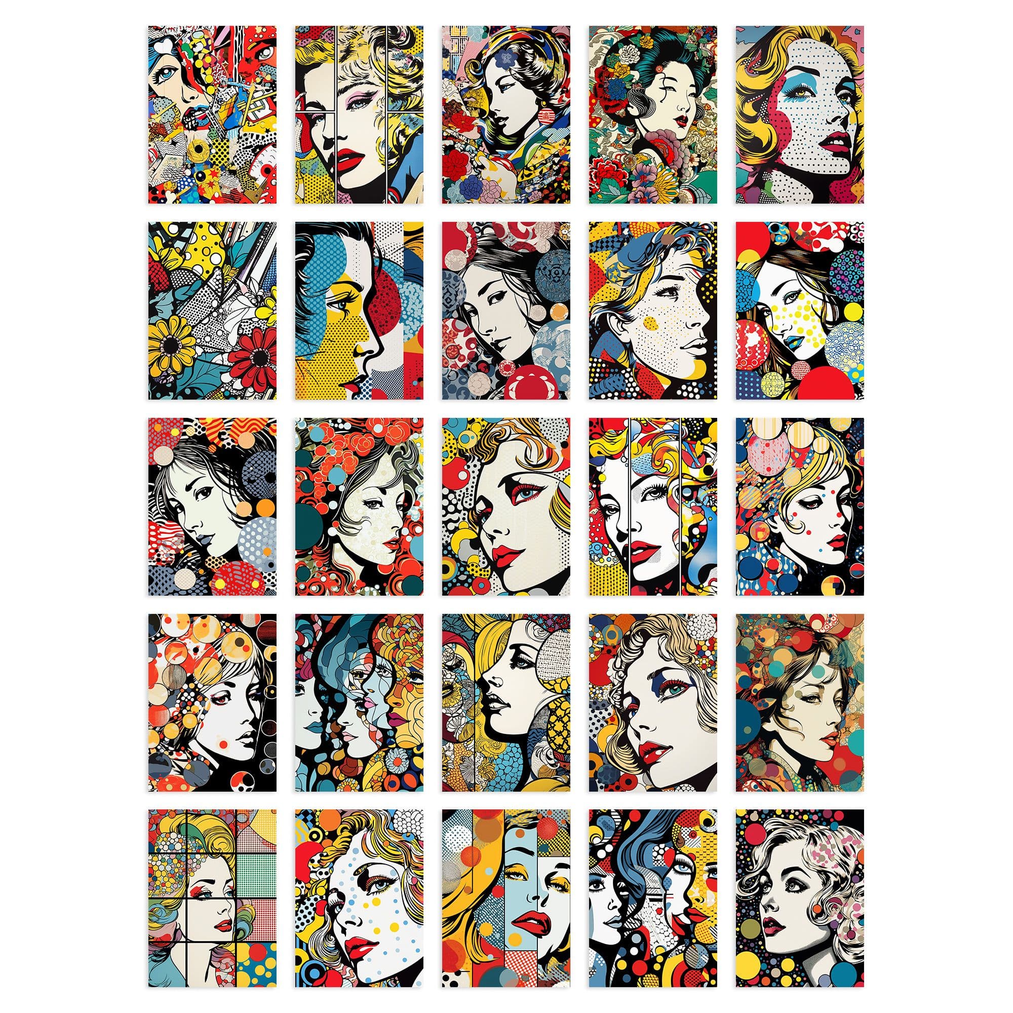 Wall Art Print 50 Pcs Fashion Face Pop Art Bubble Comic Halftone Aesthetic Collage Kit s A6 Set Pack 15x10 cm (6x4") Decor Student Teen Girl Polka Dot