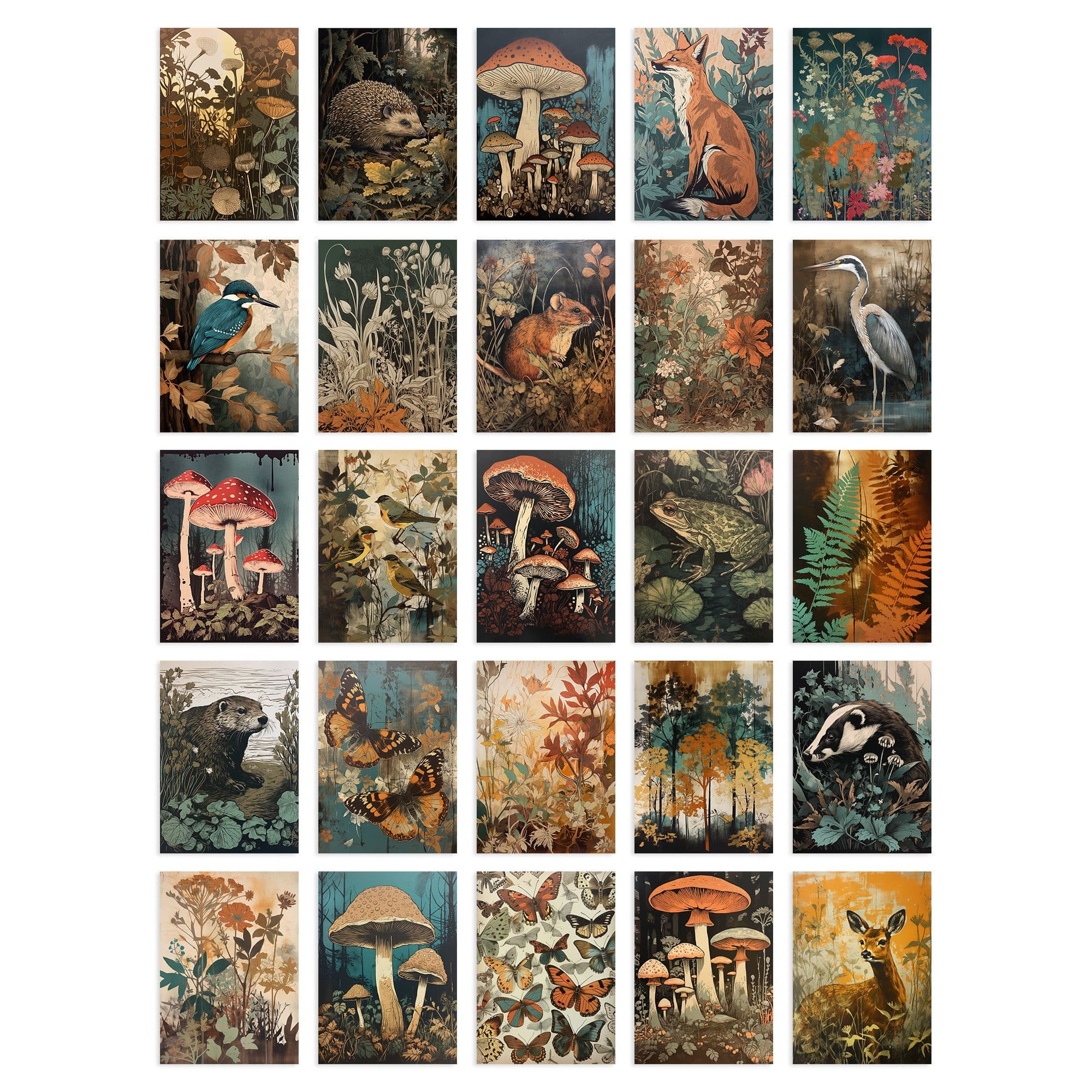 Wall Art Print 50 Pcs Earthy Wild Nature Rustic Aesthetic Collage Kit s A6 Set Pack 15x10 cm Fungi Flowers Trees Botanical Room Decor Poster